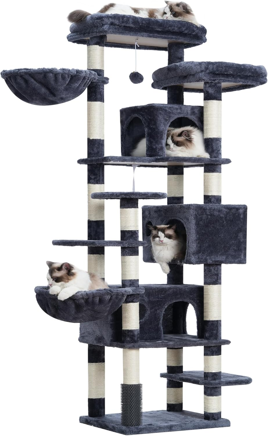 Hey-Brother Cat Tree, 188 Cm Multi-Level XL Large Cat Tower for Indoor Cats with Three Cat Condos, Two Large Top Decks and Cat Hairbrushfor Kittens, Cats and Pets, Smoky Gray MPJ035-MG