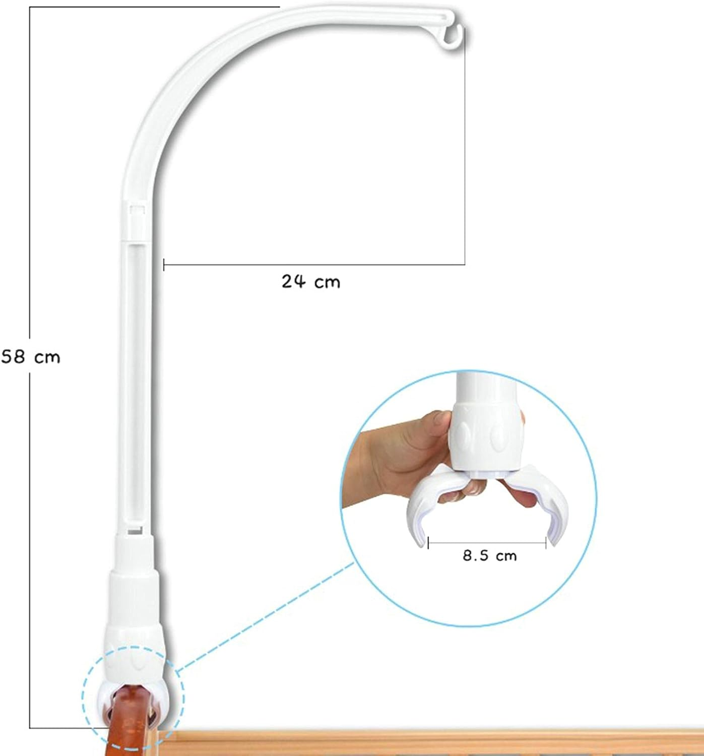 23 Inch Baby Crib Mobile Bed Bell Holder Arm, Baby Bed Bell Bracket Crib Toy Hanging Arm Bracket for Baby Bed Bell Toy, Only Holder image number 4