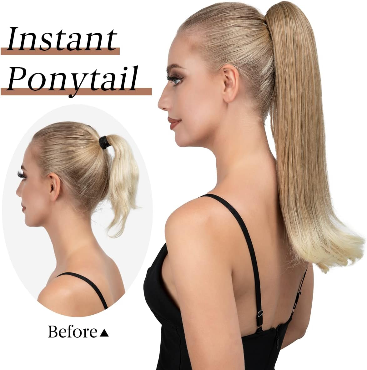 YOUNGWAYS Clip in Ponytail Extension Dirty Blonde 18 Inch Pony Tails Hair Extensions for Women Long Straight Curly Tail Ponytail Hair Piece Synthetic Fake Versatile Pony image number 6