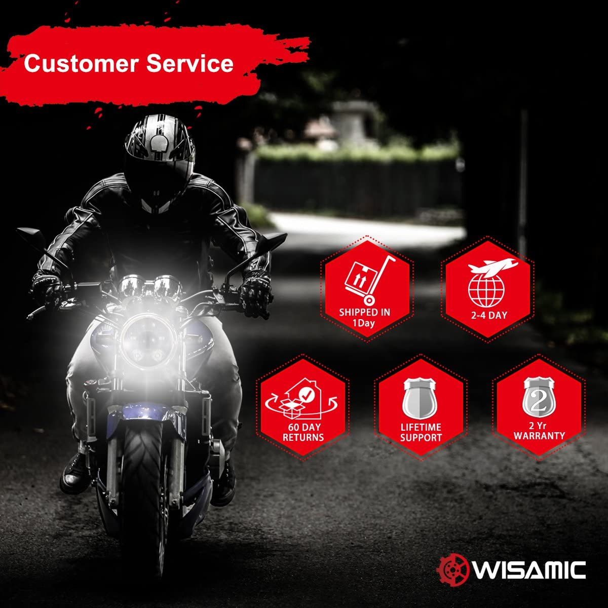 Wisamic 5-3/4" 5.75" LED Projection Headlight for Harley-Davidson 883, Sportster, Triple, Low Rider, Wide Glide Motorcycles (Black with Halo) image number 4