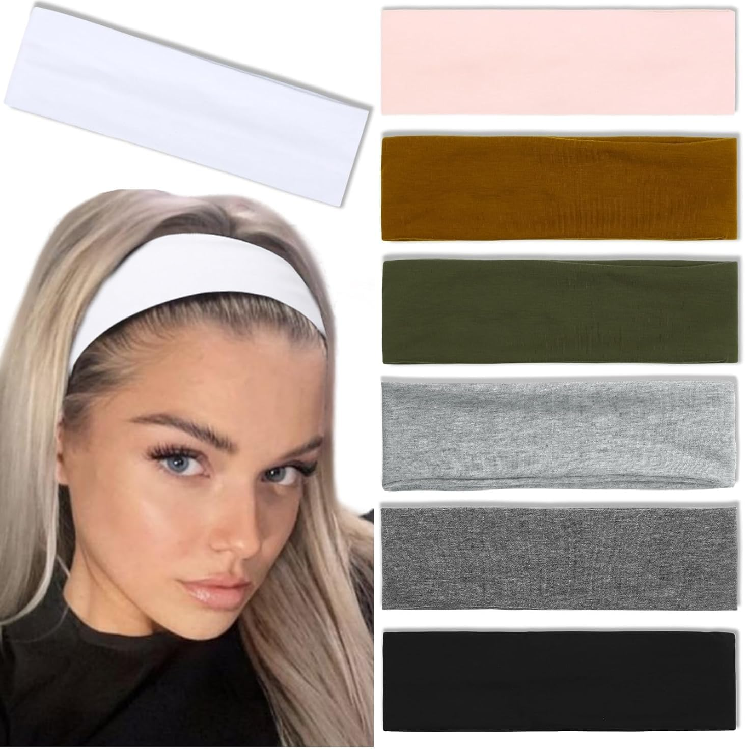 7 Pack Headbands for Women Non Slip Trendy Womens Headbands Elastic Hair Bands for Women Hair Workout Sweat Head Bands Soft Thick Cotton Cloth Headband for Yoga Running Sport