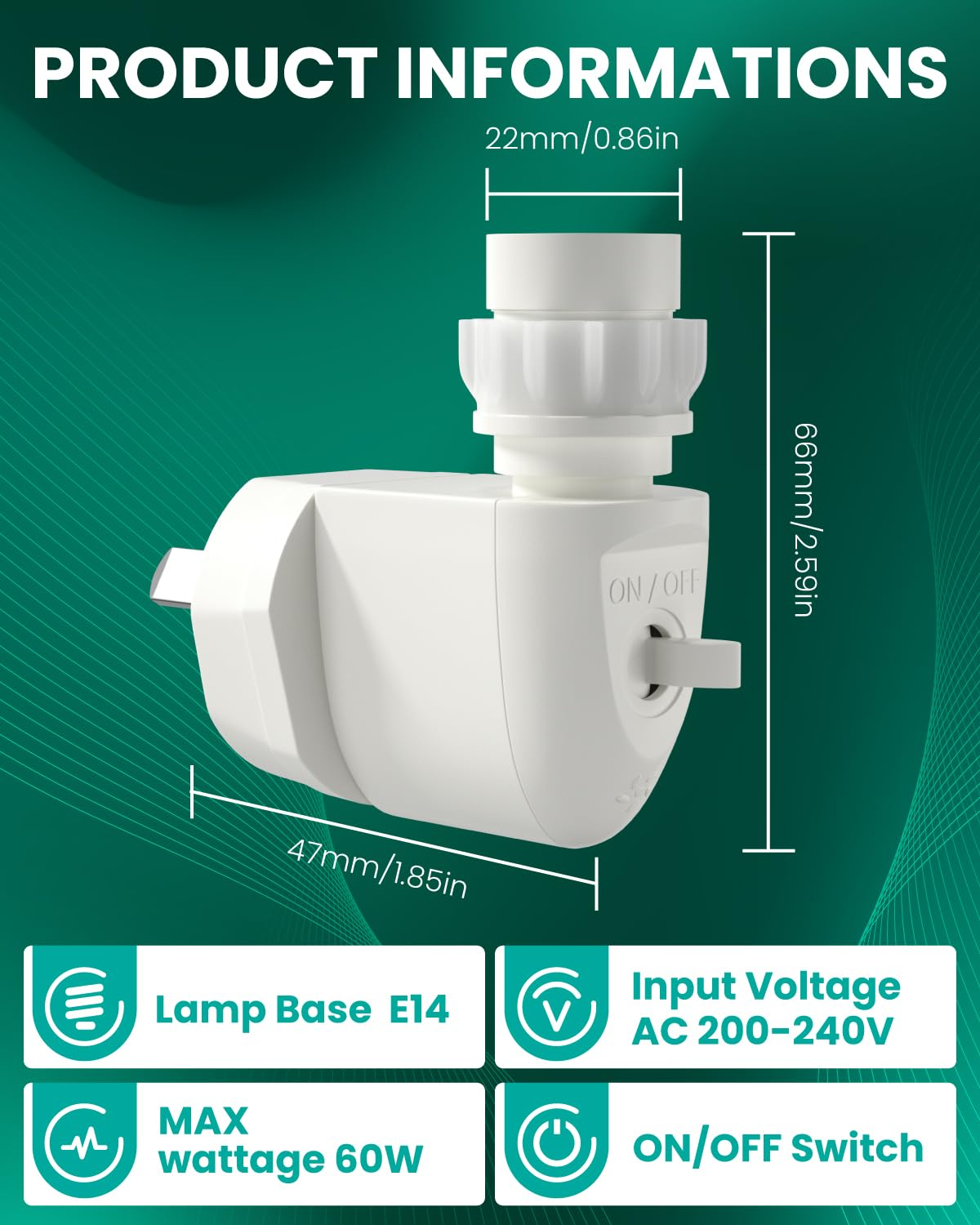 Lamptobe Night Light Plug In, E14 LED Light Bulb Socket Holder with On/Off Switch 2-Prong Outlet to Bulb Socket Adapter for Bedside Light, Night Light image number 3