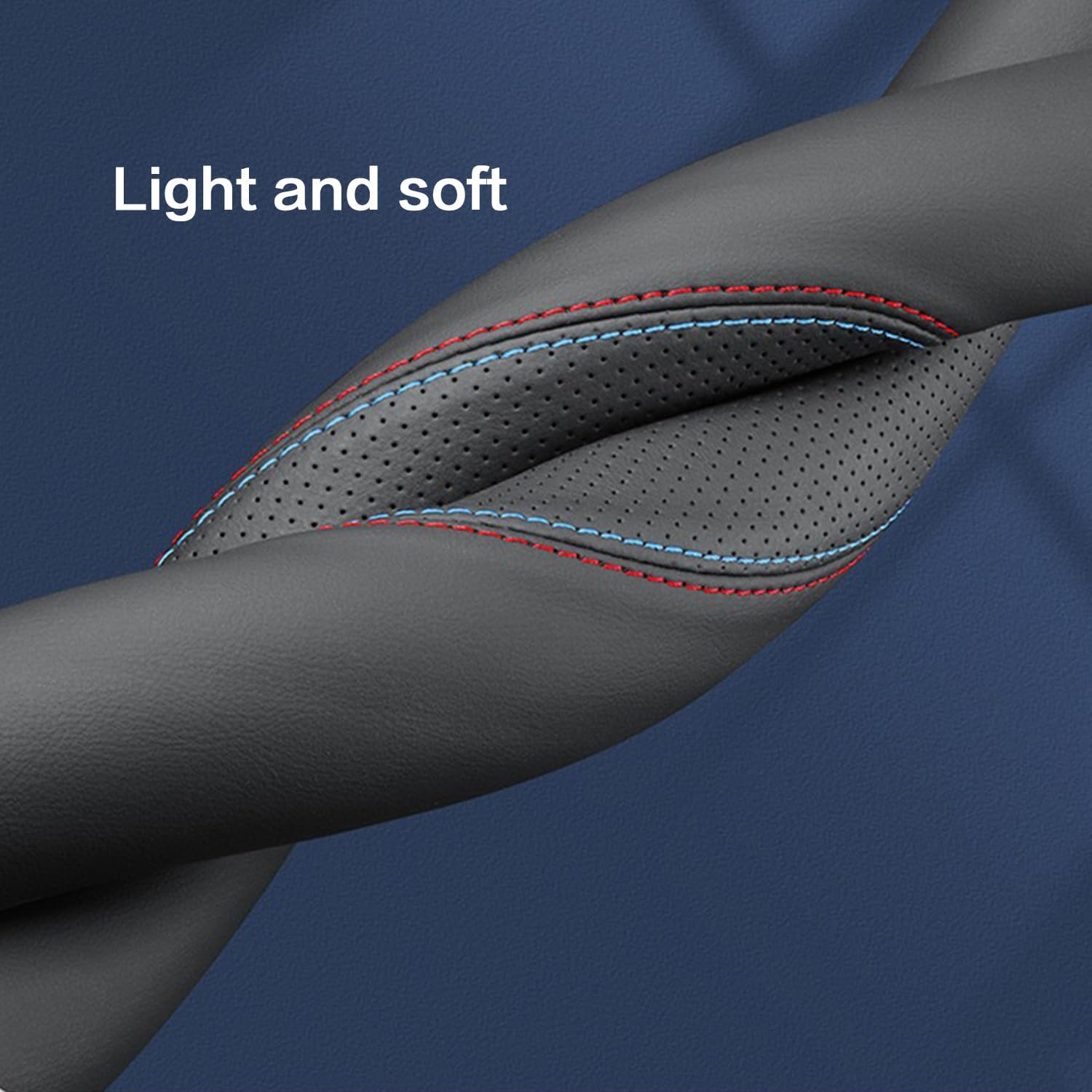 Car Steering Wheel Cover Compatible with Subaru Forester Impreza Legacy Outback Ascent Tribeca Crosstrek BRZ Baja 14.5-15 Inches, Ultra-Thin Design Premium Nappa Leather (Black-A) - Black With Line-C image number 2