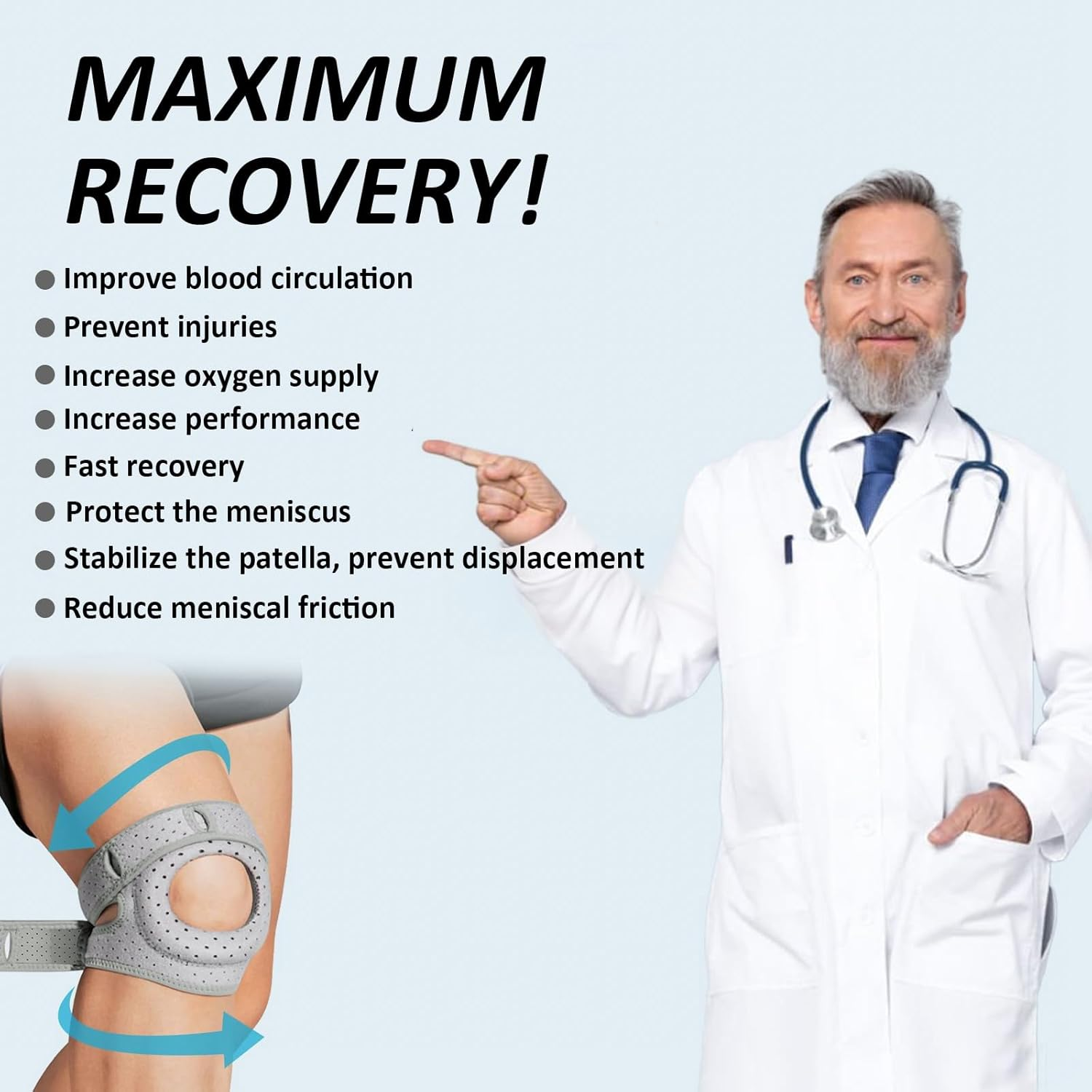 2 Pack Knee Brace for Meniscus Tear & Arthritis - Adjustable Compression Support with Open Patella Stabilizer | Knee Stabilizer Brace for Sports, Running, Injury Recovery (Men/Women) image number 5