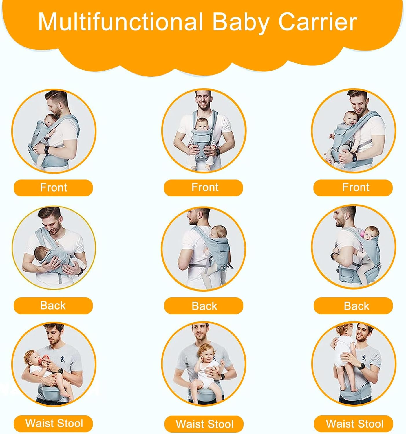 Baby Carrier, Timkos Baby Wrap Carrier 3-In-1 Baby Carrier with Hip Seat, Breathable Baby Sling Wrap Swaddle with Removable Anti-Uv Cloth (For 0-36 Months Newborn)