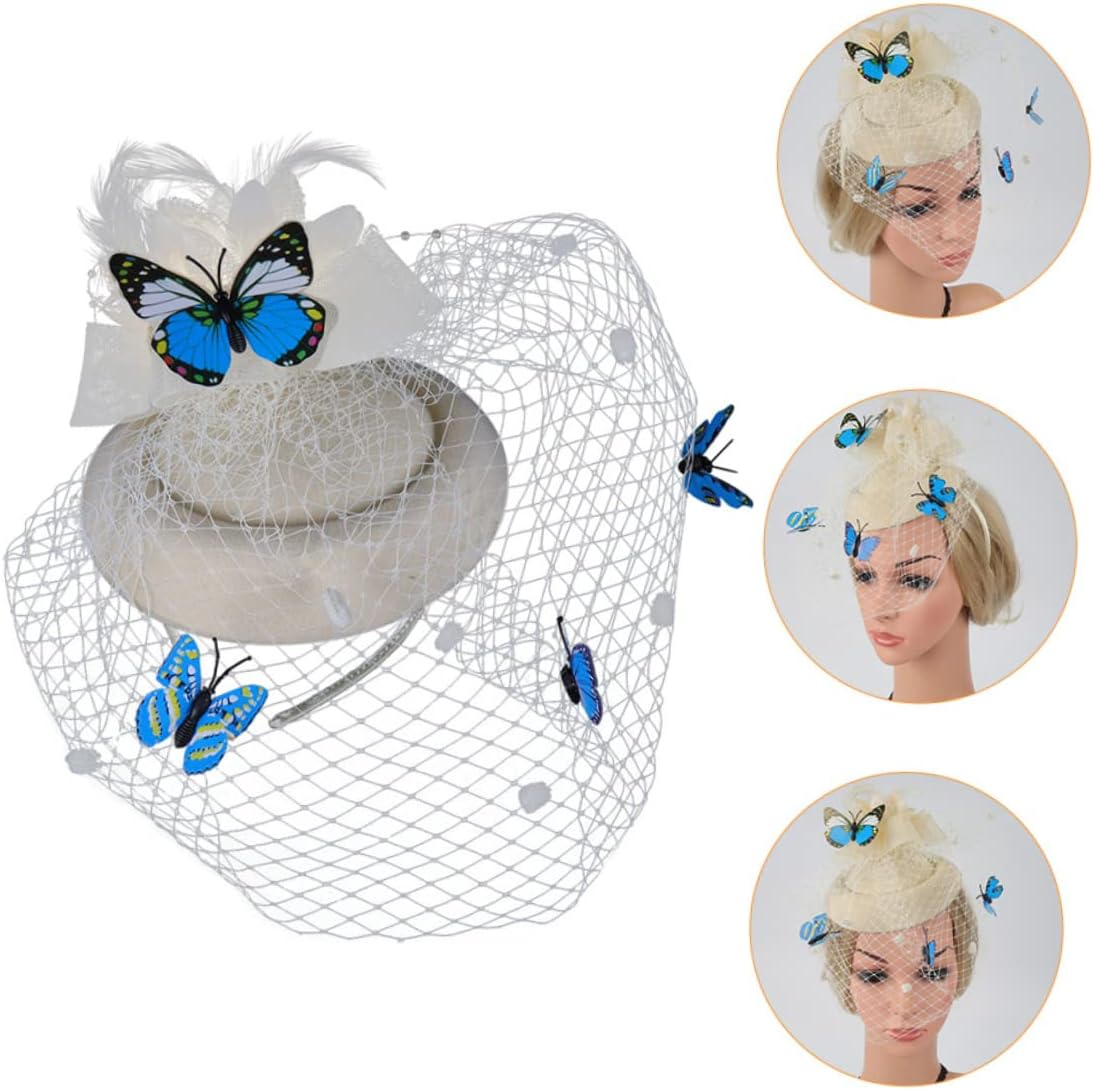 Healeved Stylish Mini Gauze Hat Hair Clasp Headband for Women Lightweight Hair Hoop Accessory for Wedding Party Stage Performance Eye Catching Design - Dark Green image number 5