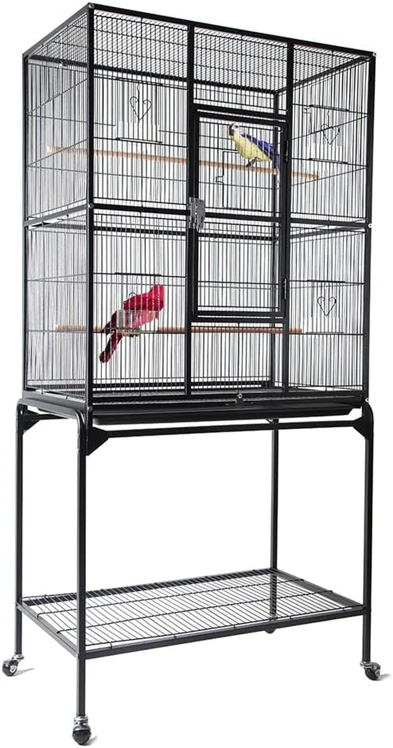 Rolling Large Bird Cage Cockatiel Conure Aviary W/Detachable Stand Storage Perch 59X45X165Cm image number 1