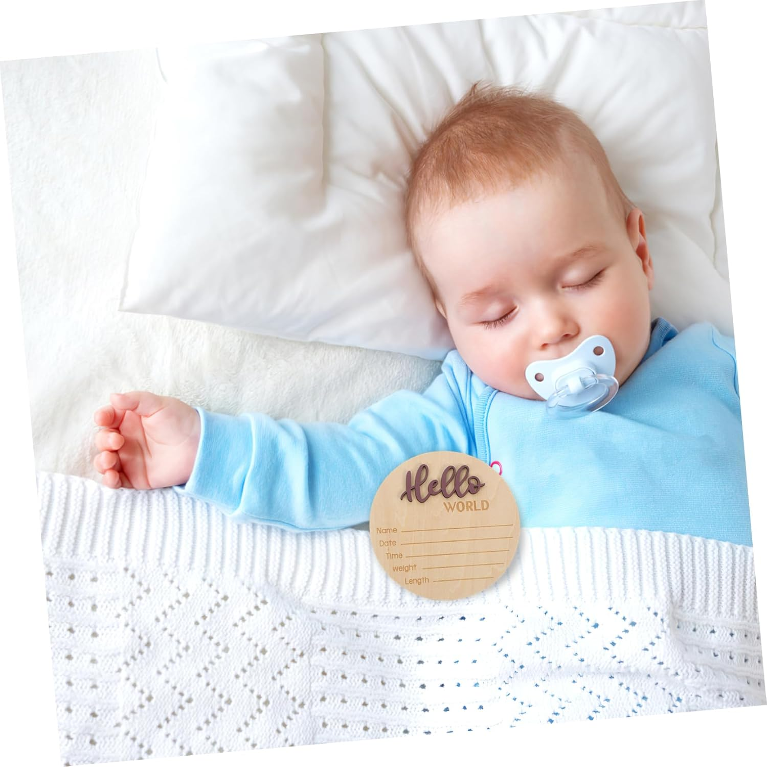 Wooden Birth Announcement round Sign Newborn Name Plaque Photography Prop Arrival Welcome Sign Safe Material for Hospital Shower Nursery Use image number 1