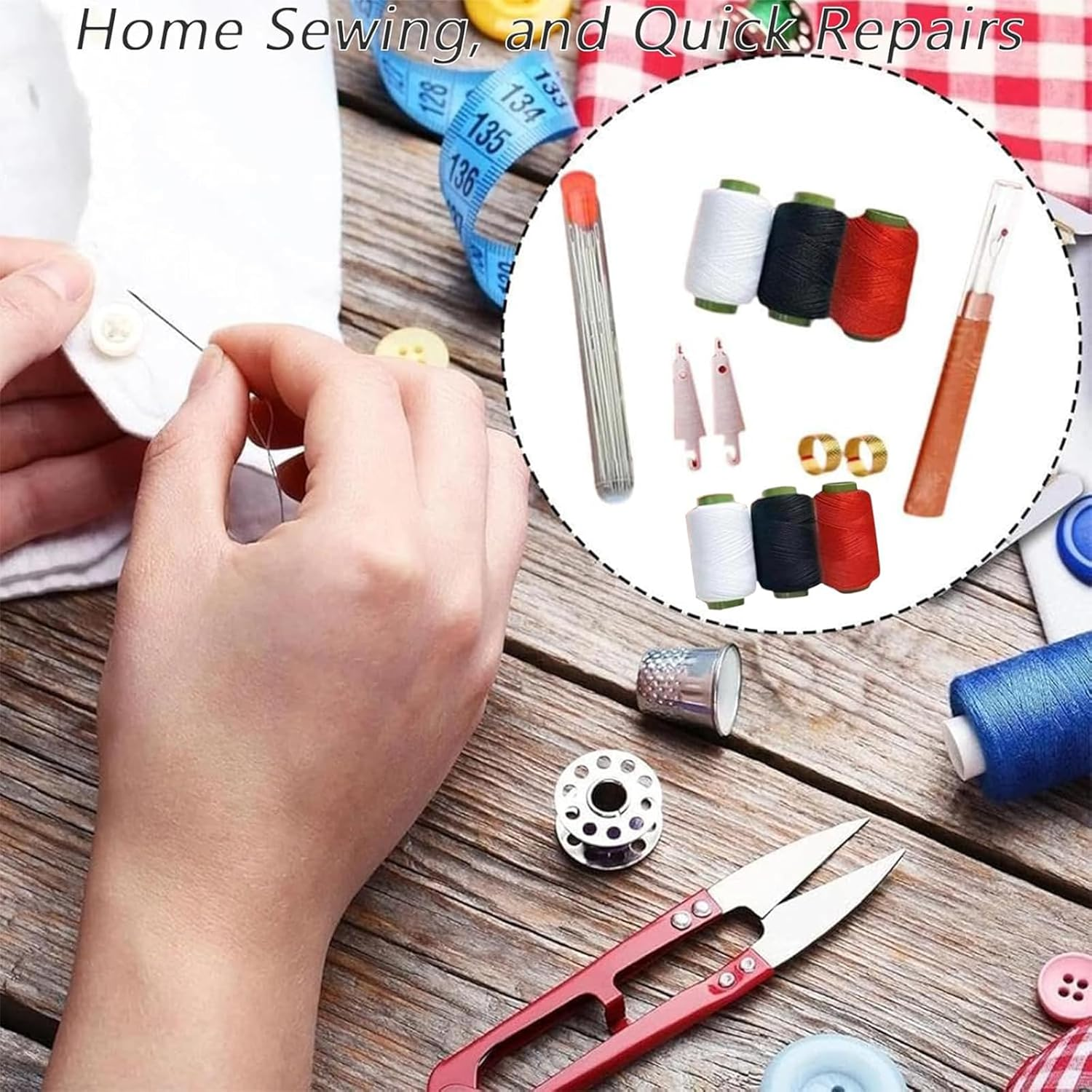 1 Set Sewing Kit, Complete Needle Set with 5 Sizes of Large Eye Needles, Includes Needle Case, Threaders, Seam Rippers, and Threads, Ideal for Quick Repairs, DIY Projects, and Travel Essentials image number 2