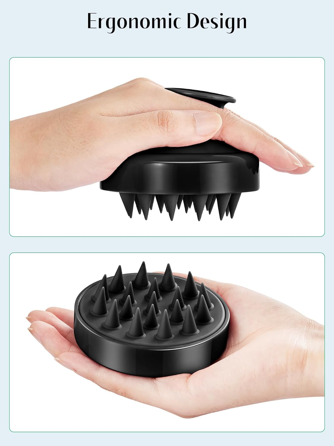 HEETA 2 Pack Hair Scalp Massager Shampoo Brush for Hair Growth, Hair Scalp Scrubber with Soft Silicone, Wet and Dry Hair Detangler (Whole Black & Whole Black) image number 6