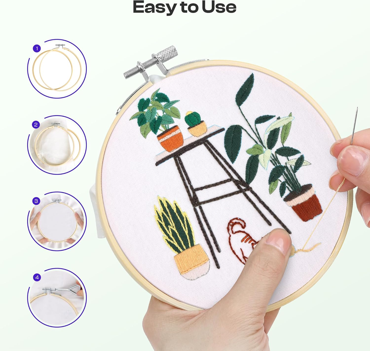 Caydo 6 Pieces 6 Inch Embroidery Hoop with Metal Screw, round Embroidery Hoops Set, Bamboo Cross Stitch Hoop Ring, Embroidery Frames for Art Craft Sewing, Home Ornaments image number 2