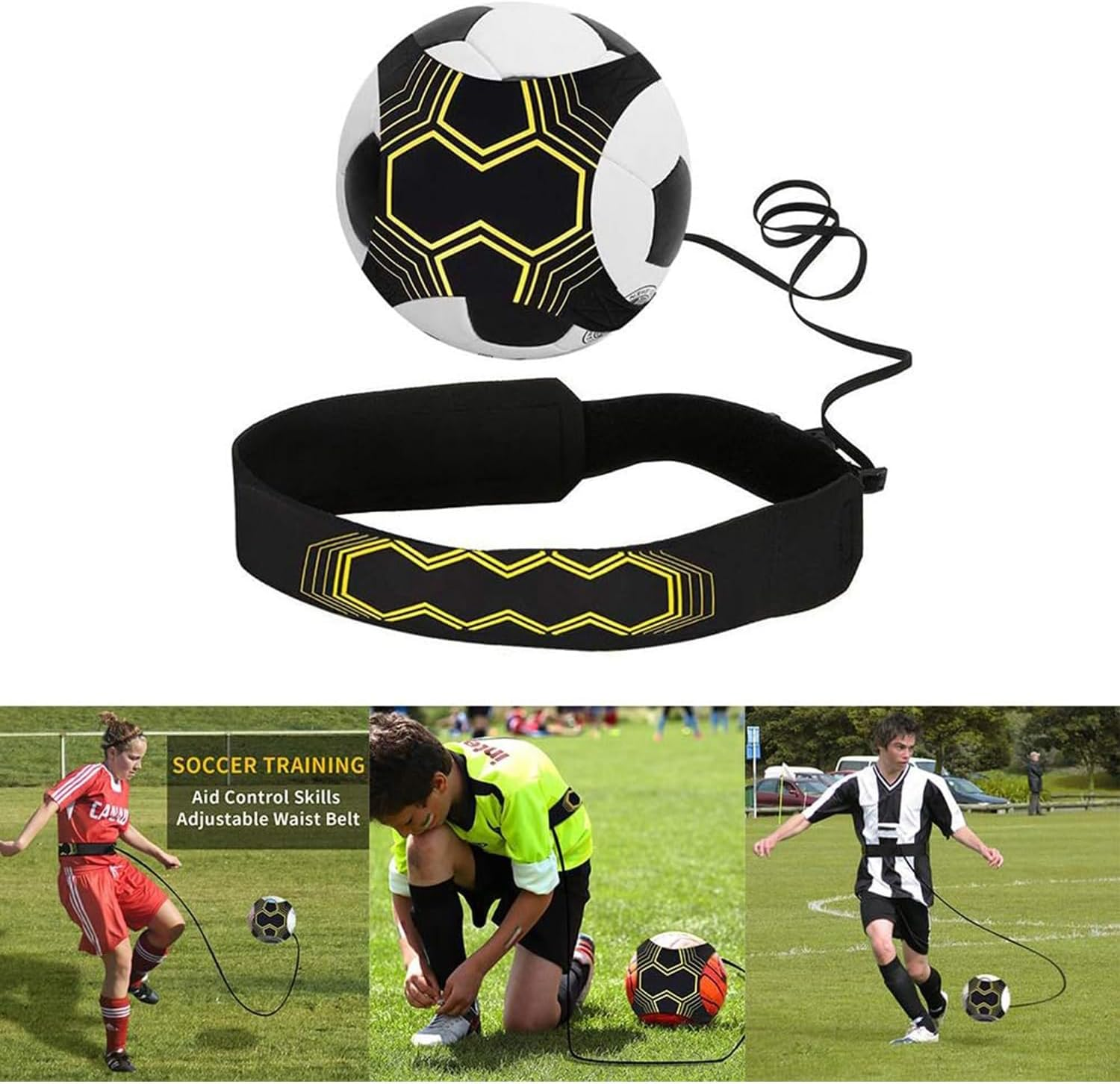 Soccer Training Equipment Set, Football Kick Trainer with Belt and Agility Training Mat, Solo Skill Practice Aid for Kids & Adults, Soccer Training Belt for Footwork, Passing & Shooting image number 6