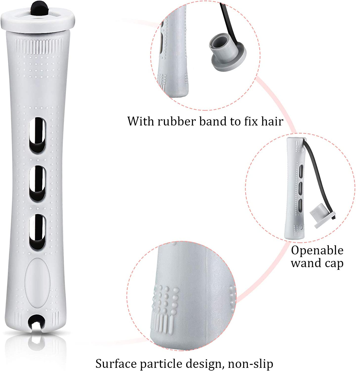 100 Pieces Hair Perm Rods Non-Slip Hair Rollers Plastic Cold Wave Perming with Elastic Rubber Band Short Curlers for Hairdressing Styling(Multi-Size,Multi-Color) image number 4