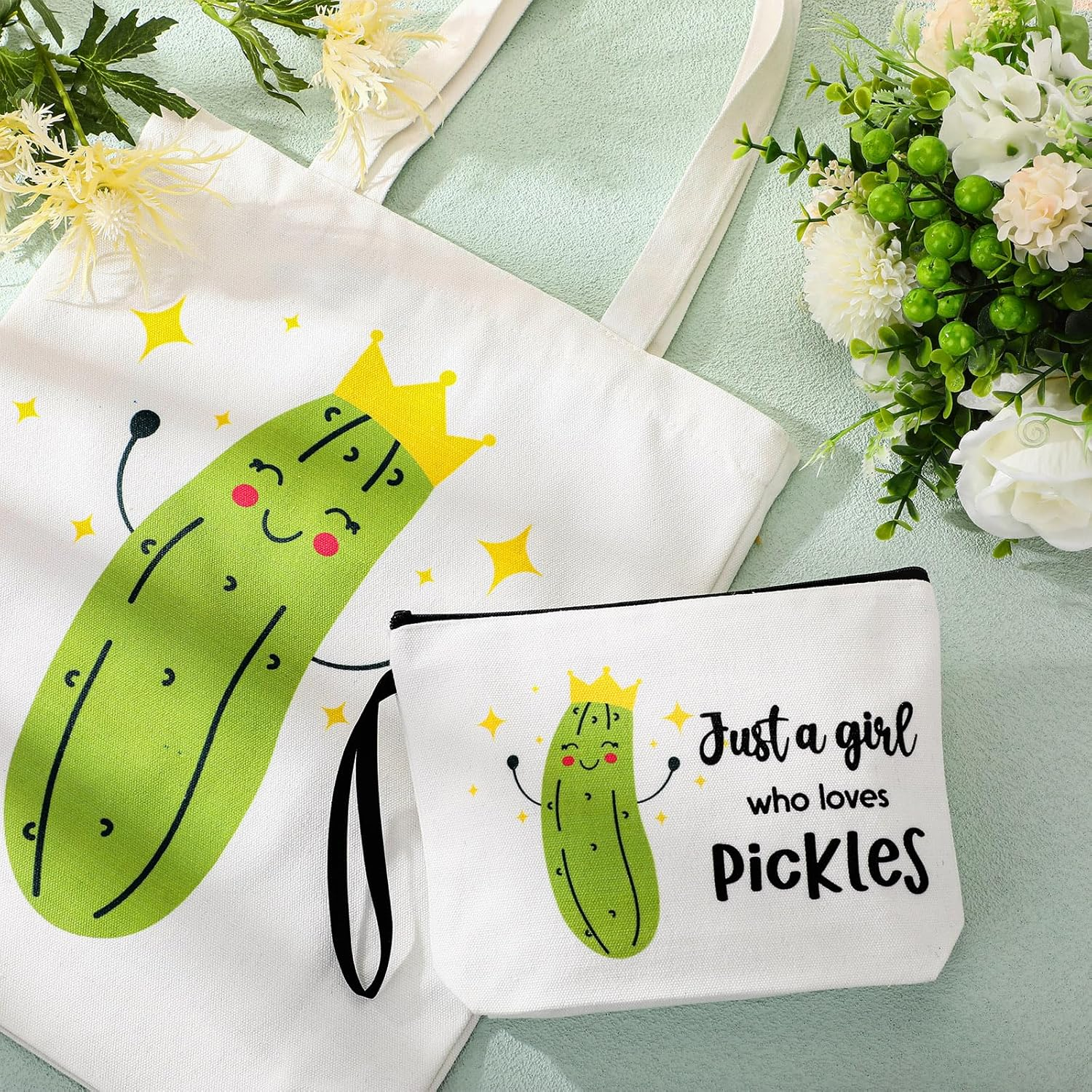 Sieral 2 Pcs Christmas Animal Lover Bag Gift for Women Travel Bags Portable Zipper Pouch Canvas Reusable Grocery Tote Bag image number 2