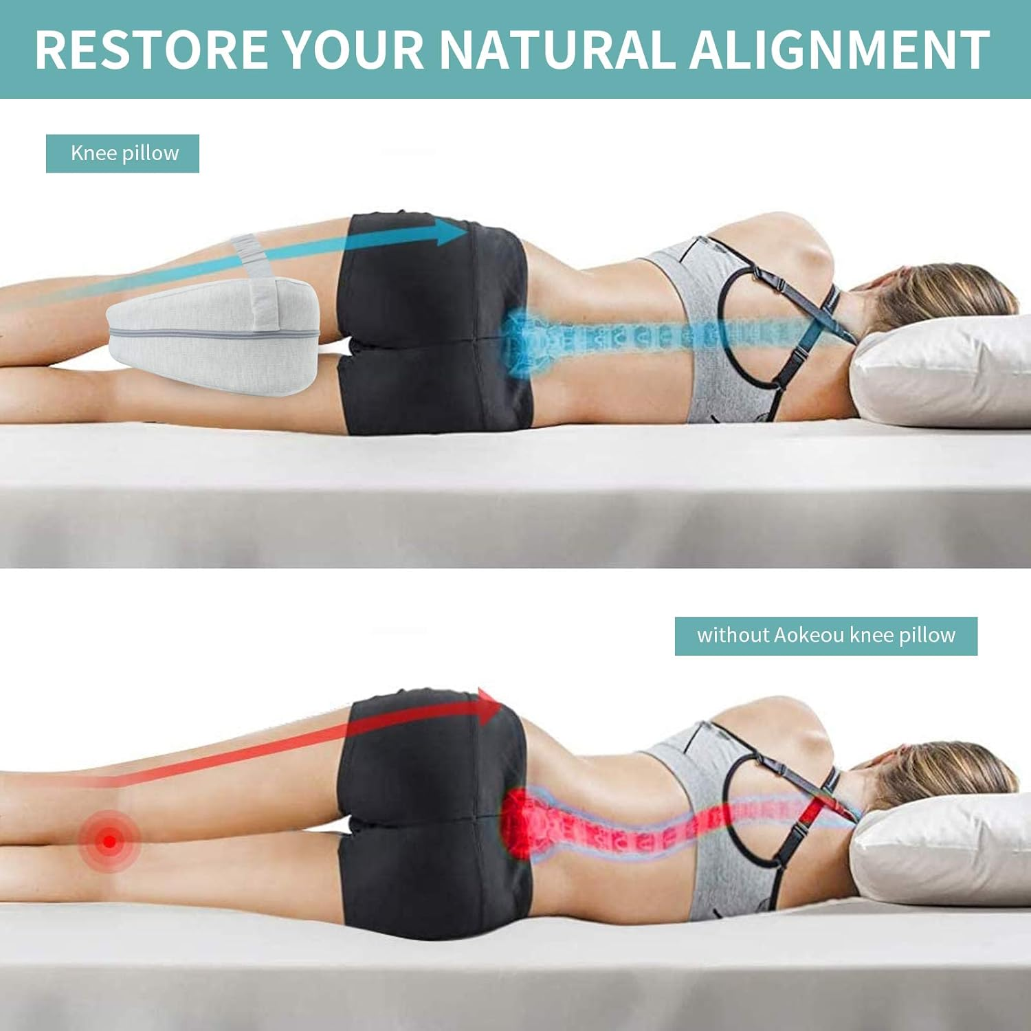 CREATESTAR Leg Pillow Knee Pillow Ergonomic Side Sleeper Pillow with Optimal Memory Foam Pillow for Side Sleepers Positioning Pillow with Removable and Washable Cover image number 2