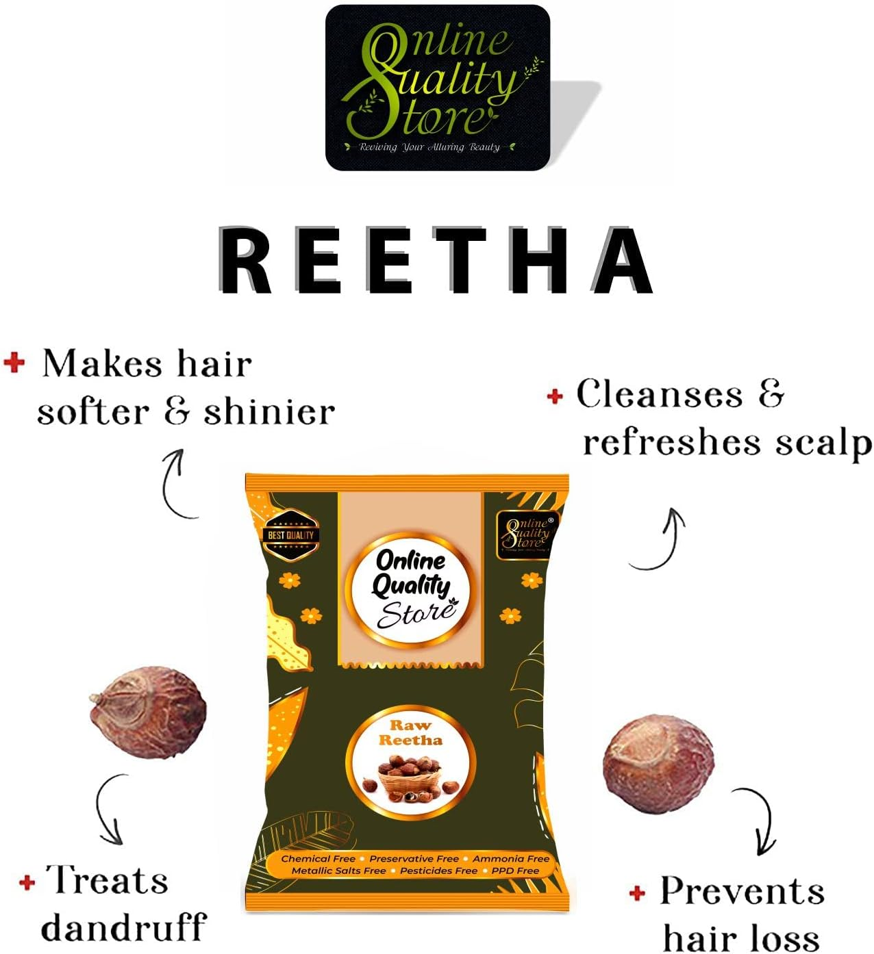 Online Quality Store Raw Reetha for Hair Natural (Ritha) Dried Form, 400G image number 2