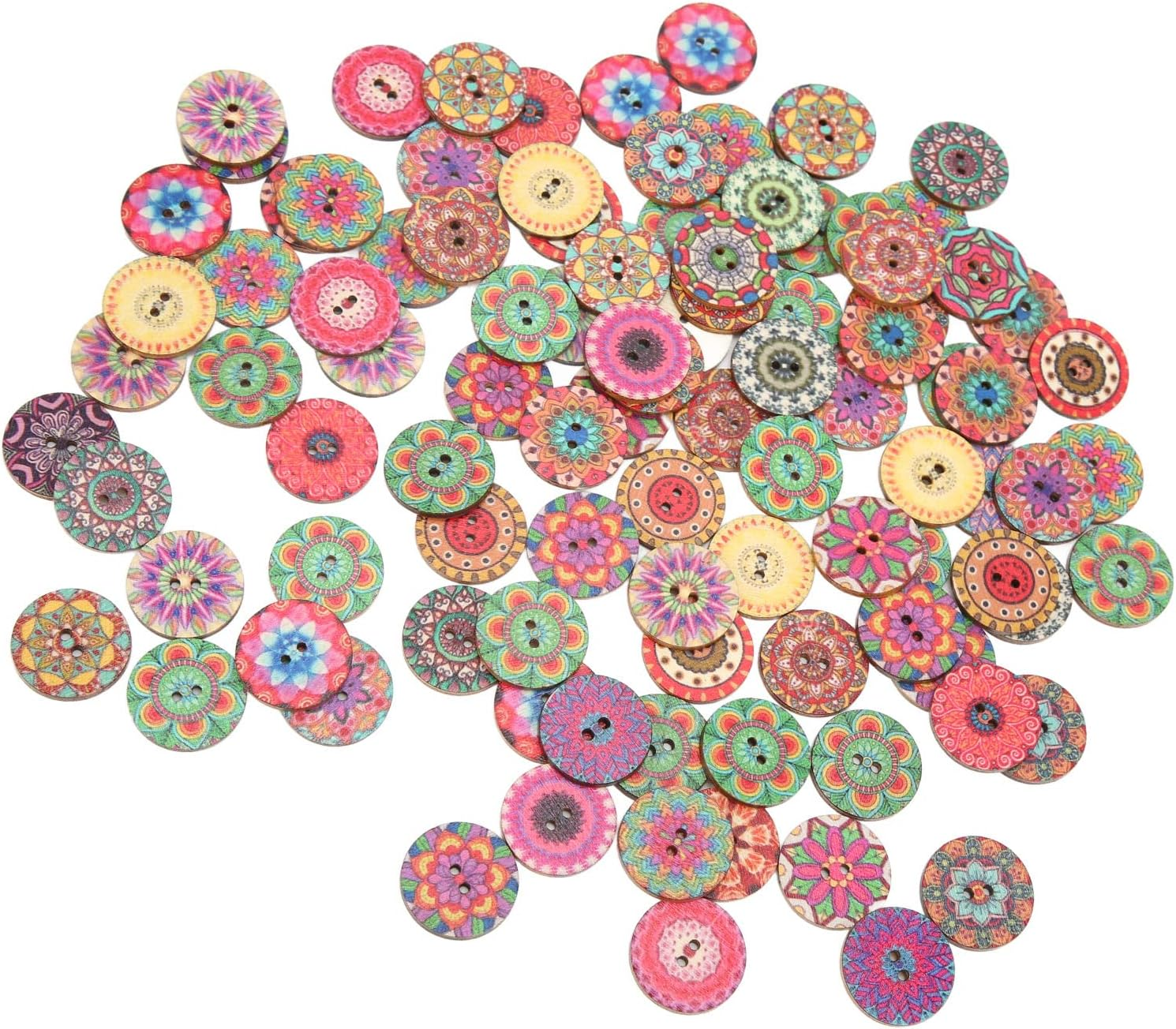 Fdit 100Pcs Wooden Buttons, 25Mm Mixed Assortment for DIY Crafts, Sewing, Scrapbooking & Card Making, Random Patterns for Clothing, Coats & Home Decor image number 1