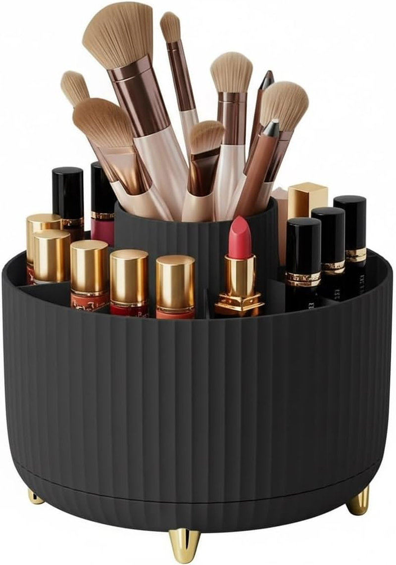 Spinning Makeup Brush Holder, 360&deg; Rotating Makeup Brush Organizer with 5 Slots, Large Capacity Cosmetic Storage Cup for Makeup Brushes, Lipsticks, Nail Polish, Bathroom Vanity Organizer(Black) image number 4