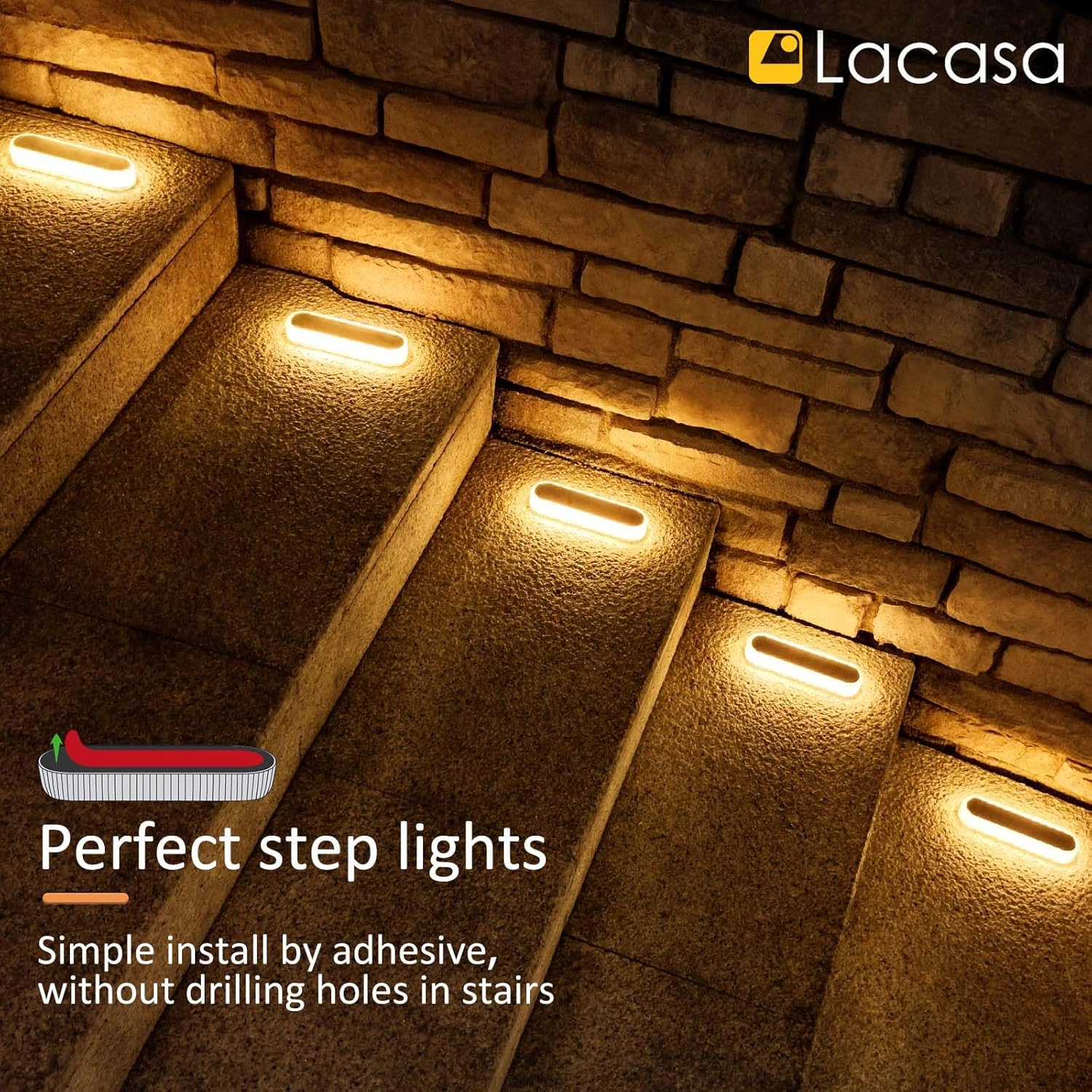 Lacasa Solar Deck Lights, 4 Pack 40LM Solar Powered Step Lights, LED Dock Lights Warm White 2700K Outdoor In-Ground Lights IP68 Waterproof Auto On/Off for Garden Stairs Driveway Pathway Lighting - C6 4 Pack - Blue Light image number 3