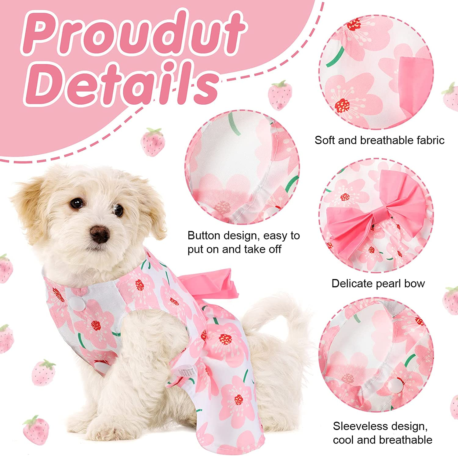 5 Pieces Cute Dog Dress Summer PET Puppy Clothes Soft and Comfortable PET Dog Dresses with Bow Knot for Small Pets, 5 Styles (Large) image number 6