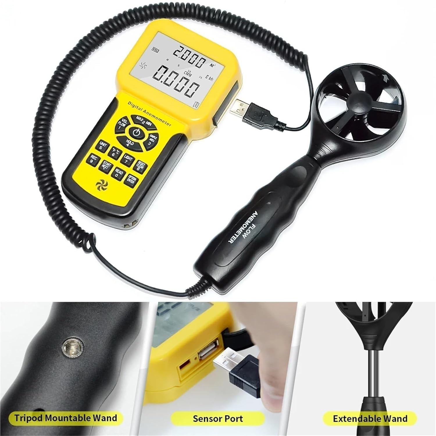 Anemometer Measures Wind Speed Wind Flow Wind Temp Tester CFM Air Flow Velocity Meter with Backlight image number 4