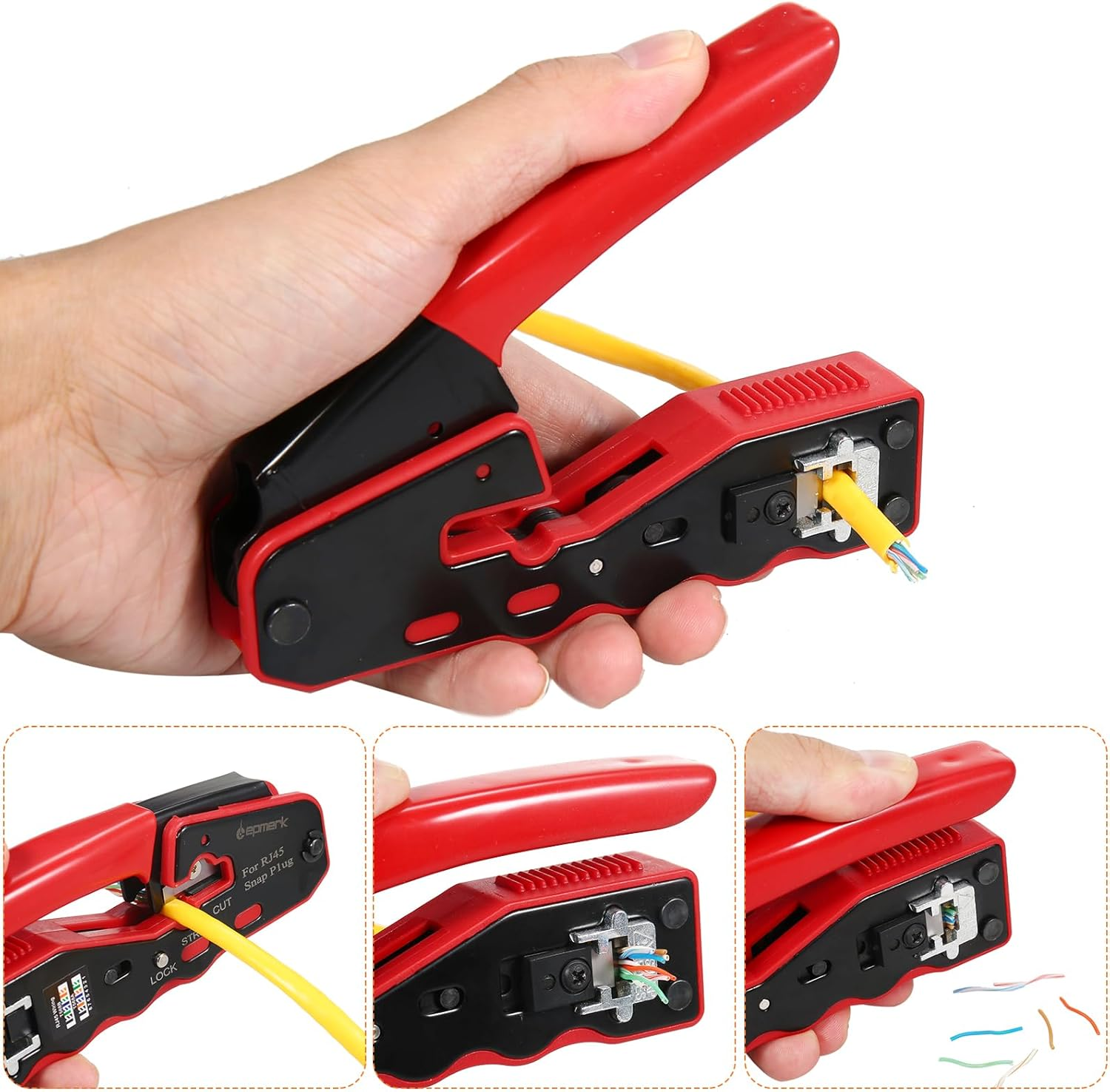 Rj45 Crimp Tool Kit,Rj45 Crimp Tool Kit All in One Pass through Crimping Tool for Cat5E Cat6 Cat6A Pass through Connector with 100Pcs Connectors 100Pcs Covers Network Cable Pliers Tester Blades image number 1