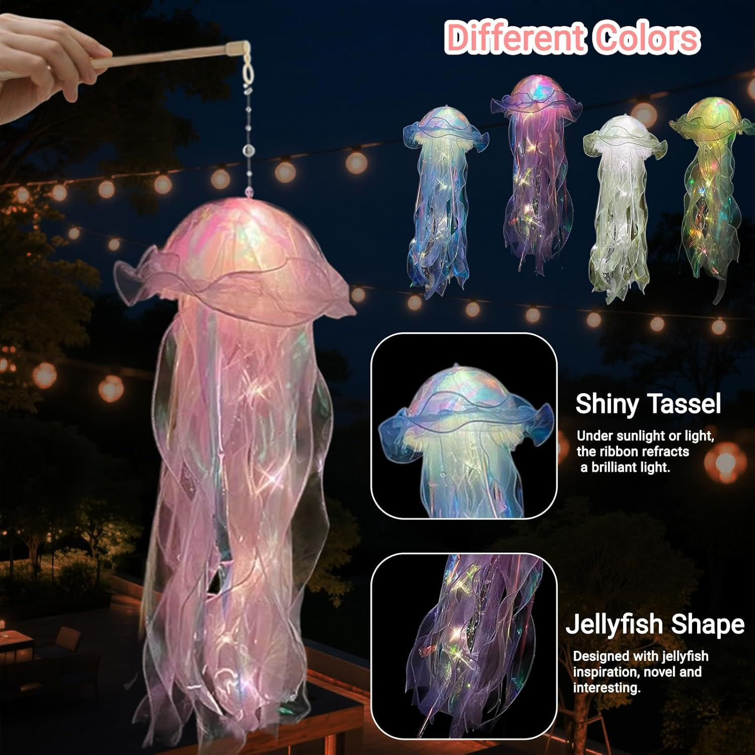 KEGOZ Jellyfish Light, 5Pcs Hanging Jelly Fish Lamp, Jellyfish Decor for Kids Bedrooms Living Room, Creative Glowing Jellyfish Night Light for Mermaid Theme & under the Sea Party Decorations(5 Colors)