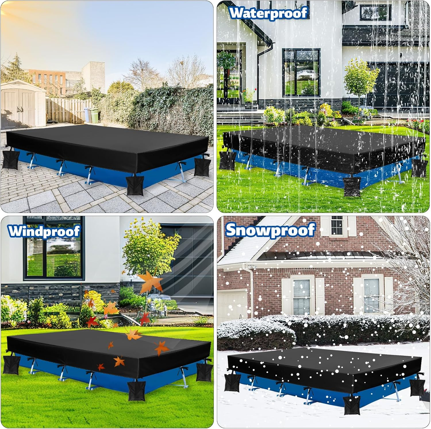 14X7X1 Ft Rectangle Pool Cover for above Ground Pools, Heavy-Duty 210D Oxford Fabric Cover with 4 Sandbags & 1 Storage Bag image number 5