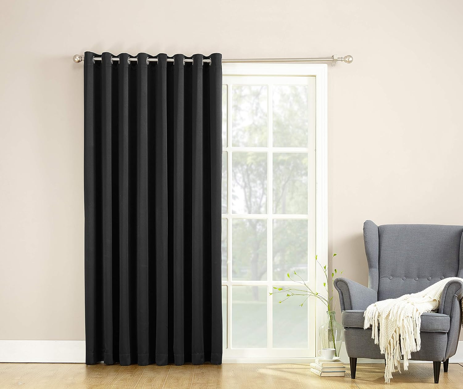 Sun Zero Barrow Energy Efficient Patio Door Curtain Panel, 100" X 84", Black - Black image number 2