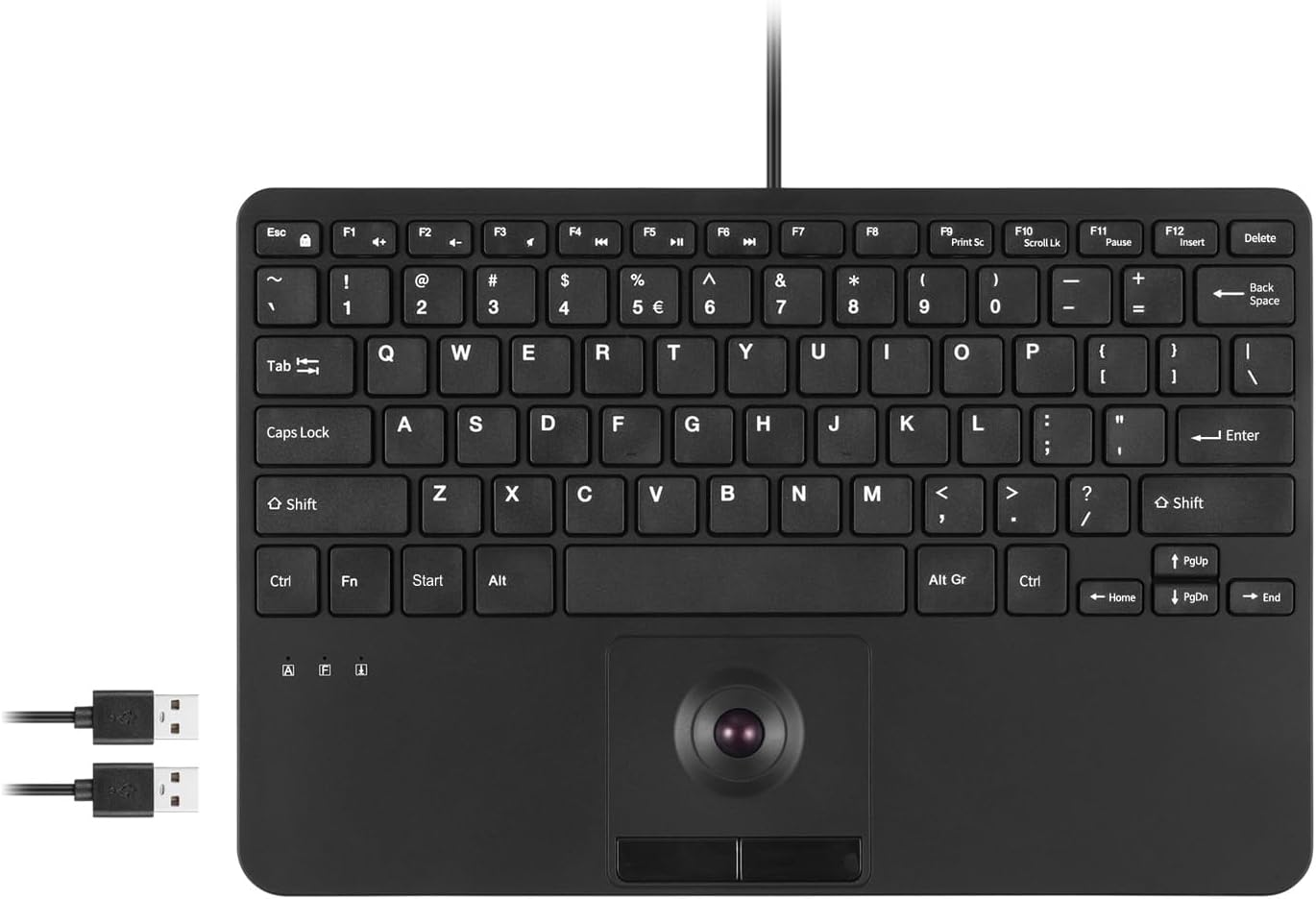 Perixx PERIBOARD-526 US, Wired Mini USB Keyboard with Trackball - X Type Scissor Keys - 11.18X7.17X1.1 Inches - Build-In 2 USB Hubs - US English image number 2