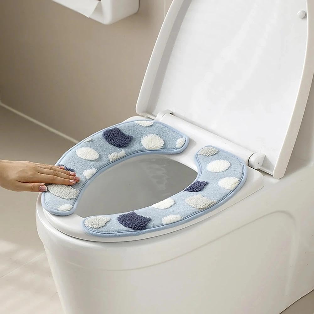 Plush Padded Toilet Seat Cover with TPR Adhesive for Comfort and Insulation, 40.6X17.0 Cm, Compatible with Most Standard Toilet Seats, Blue, Unron image number 5