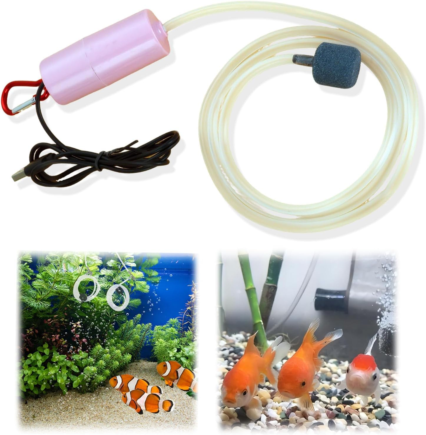 USB Mini Aquarium Air Pump - Silent Oxygen Pump for Fish Tank with Air Stone & Silicone Tube, Portable Submersible Water Pump for Efficient Oxygenation, Quiet and Waterproof Design (Pink) image number 1