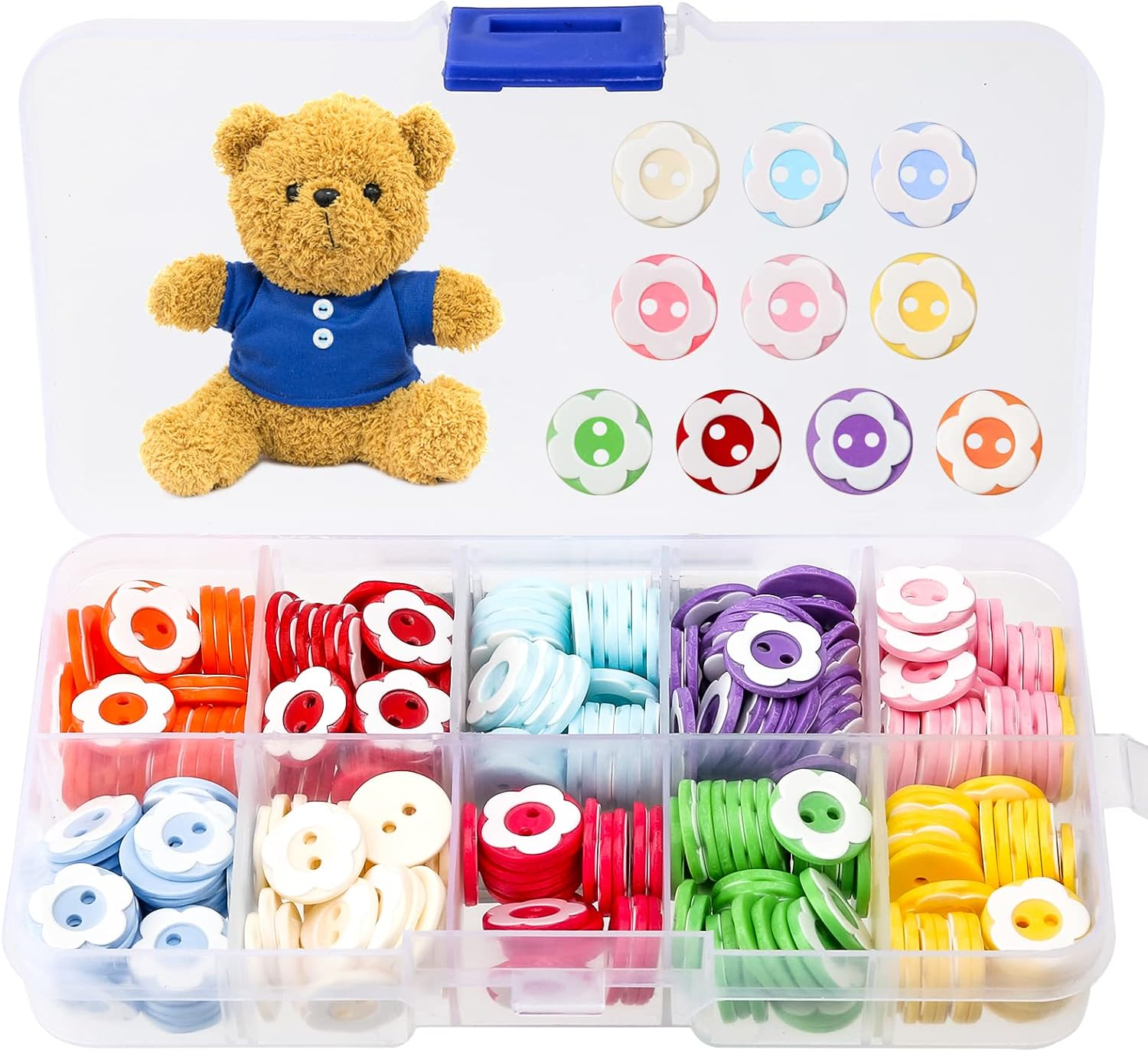 HXC 300 PCS Colorful Craft Buttons 2 Hole Double Flower round Resin Buttons for Sewing Knitting Crafting Baby Cardigans with Plastic Storage Box