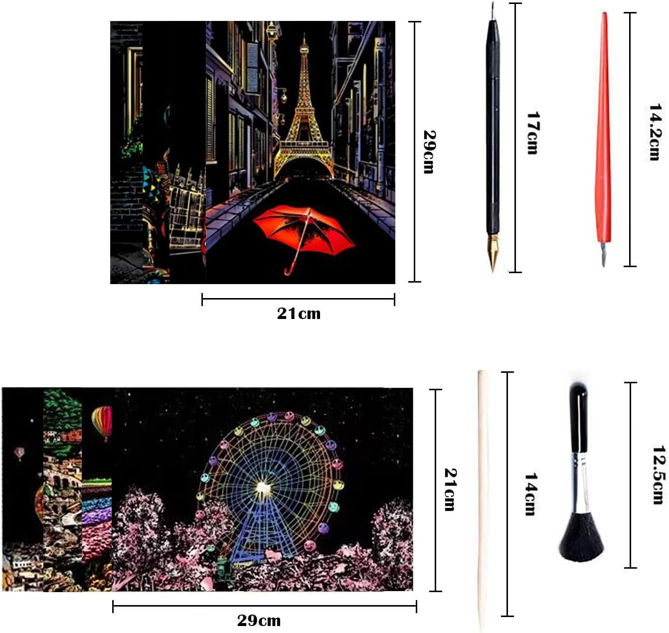 Georgie Porgy Scratch Picture Set DIY Craft Sets for Children Magic Rainbow Scratch Paper A4 Postcards for Christmas Birthday Gift with Scratch Tools Kit (Europe + Road Corner) image number 4