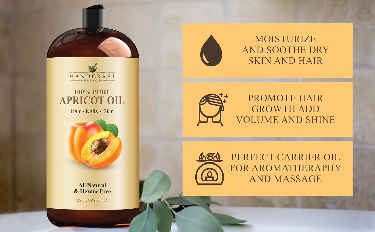 Handcraft Blends Apricot Kernel Oil - 28 Fl Oz - 100% Pure and Natural - Premium Grade Oil for Skin and Hair - Carrier Oil - Hair and Body Oil - Massage Oil - Cold-Pressed and Hexane-Free image number 2