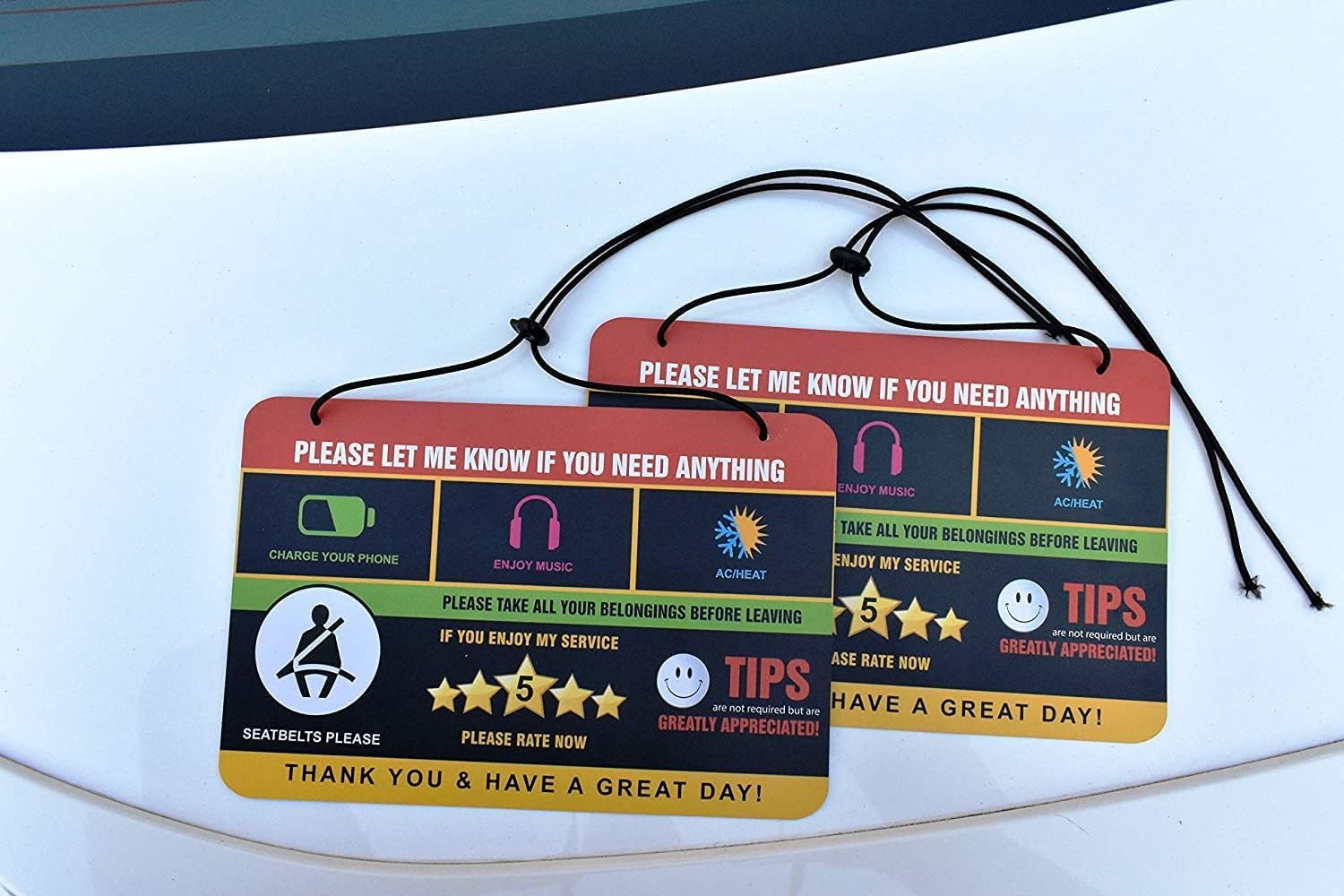 Eagle Express (2 Pack) Uber Lyft Tips Rating Appreciated Rideshare Driver Signs Double Side Double Printed with Different Design 9X6