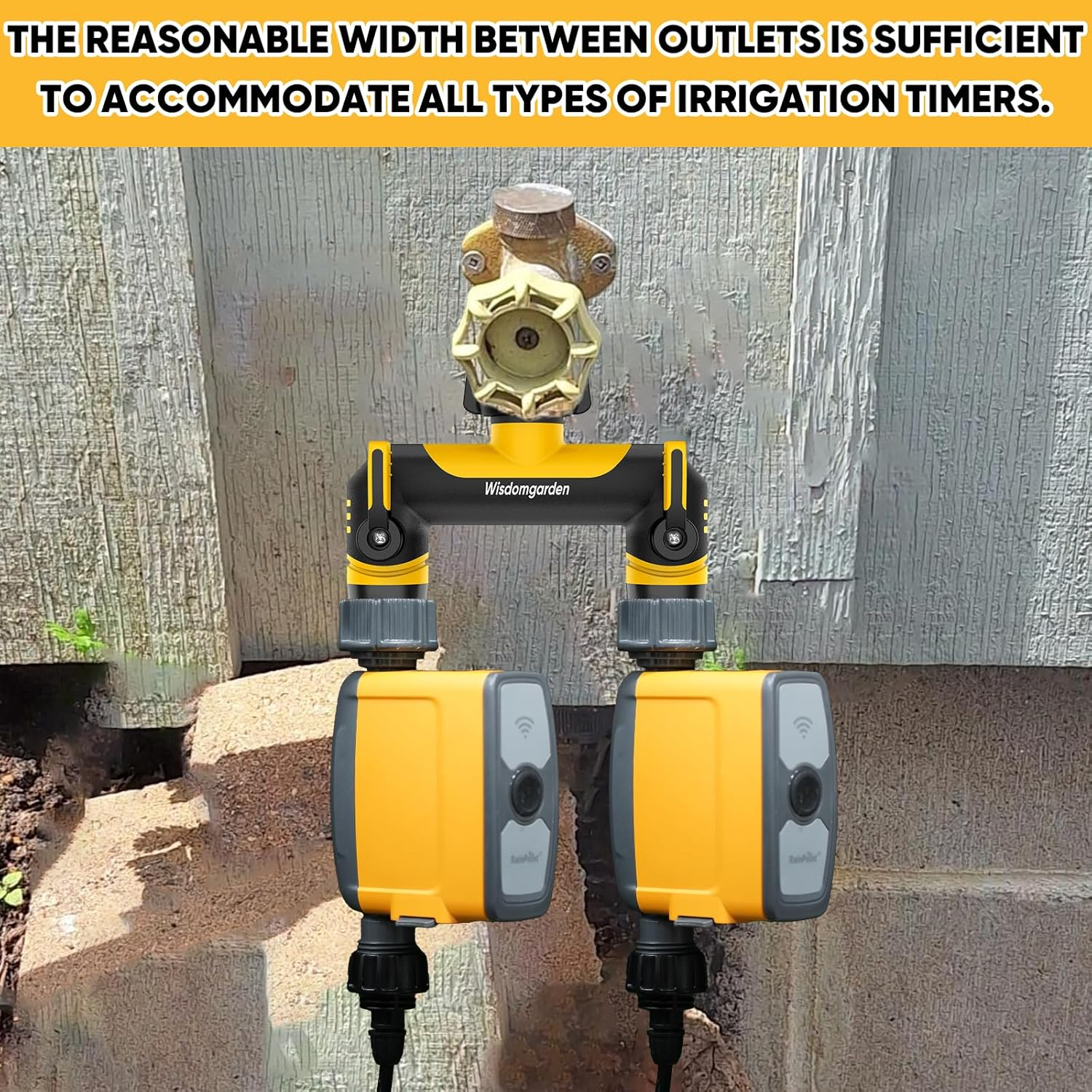 2 Way Garden Hose Splitter Hose, 3/4" Threaded Diverter Connector, Faucet Adapter for Hose and Irrigation Timers-Black&Yellow image number 2