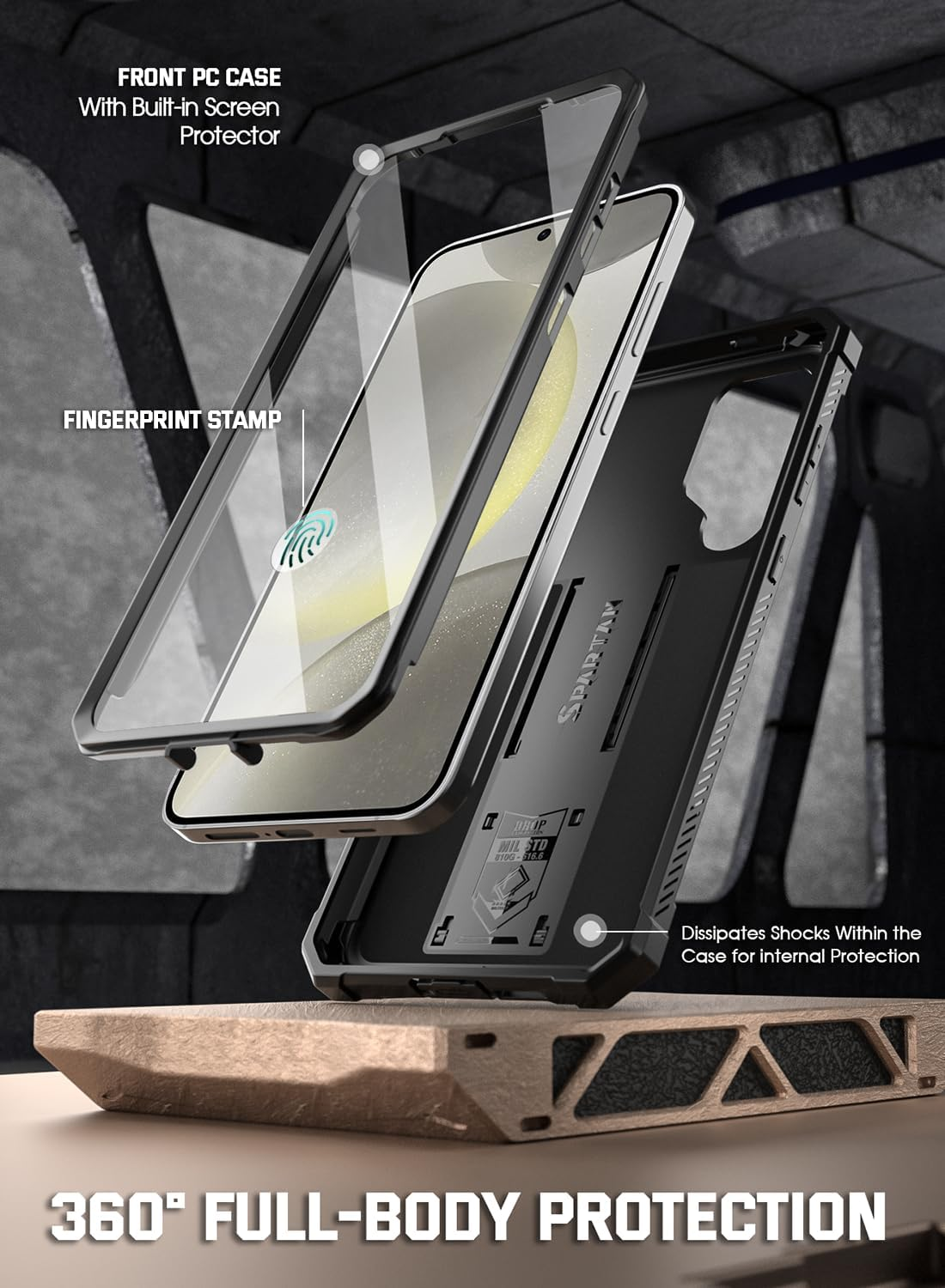 Poetic Spartan Case for Galaxy S24+ plus 6.7", [Slide Camera Cover] [Screen Protector Works with Fingerprint ID] Rugged Shockproof Cover with Kickstand, Matte Black image number 6