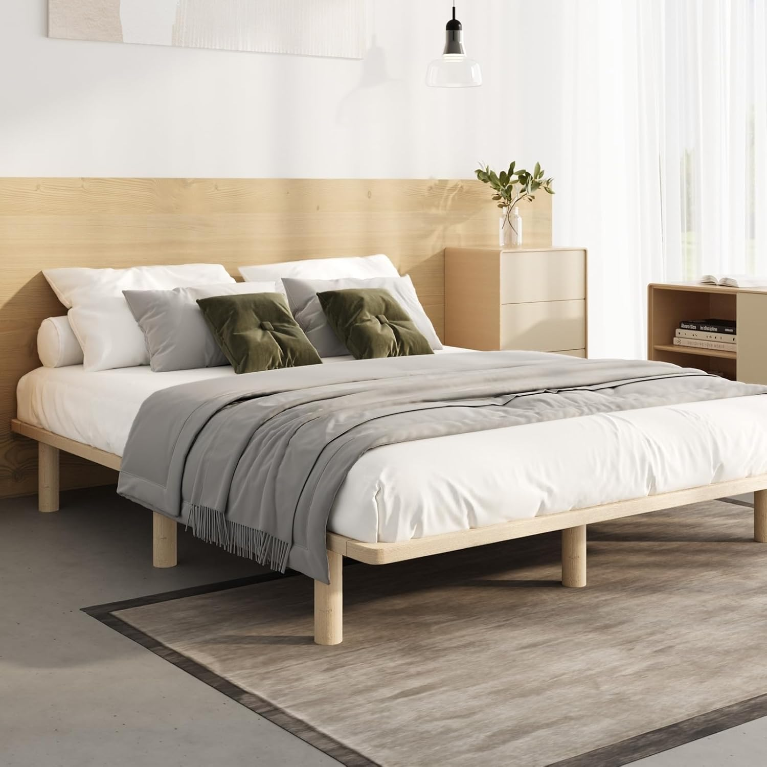 Oikiture King Single Bed Frame Wooden Bed Base Solid Wood Frame Platform Bed image number 2