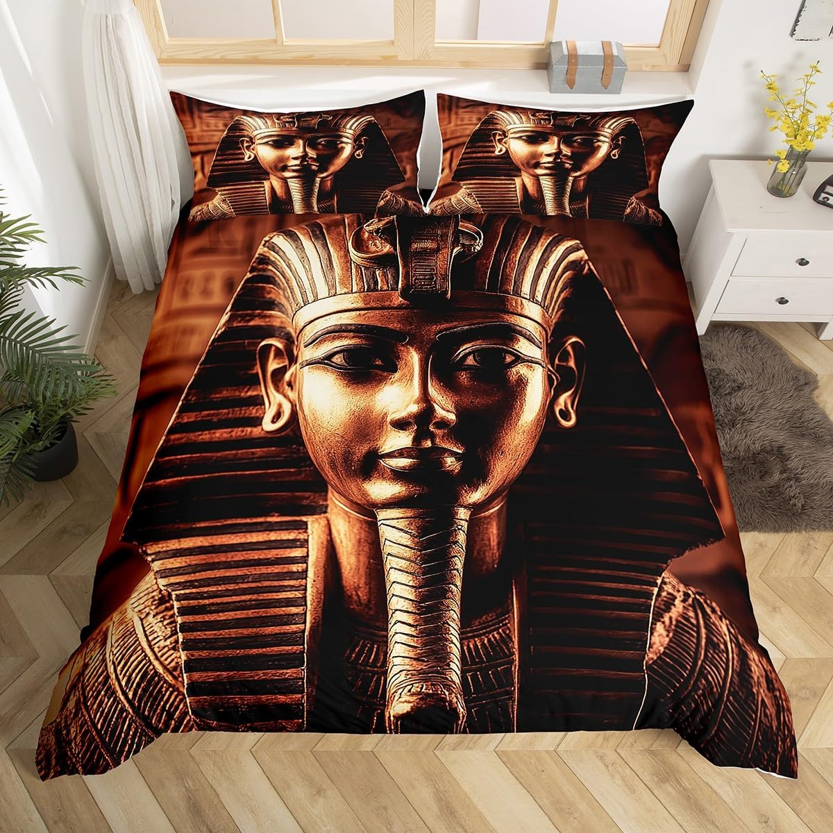 Erosebridal Pharaoh Bedding Sets, King Size 3D Ancient Egypt Tribe Decor Comforter Cover Set for Adult Women Boys Bedroom Home Decor, Egyptian Pyramids Exotic Style Duvet Cover, No Filling Inside