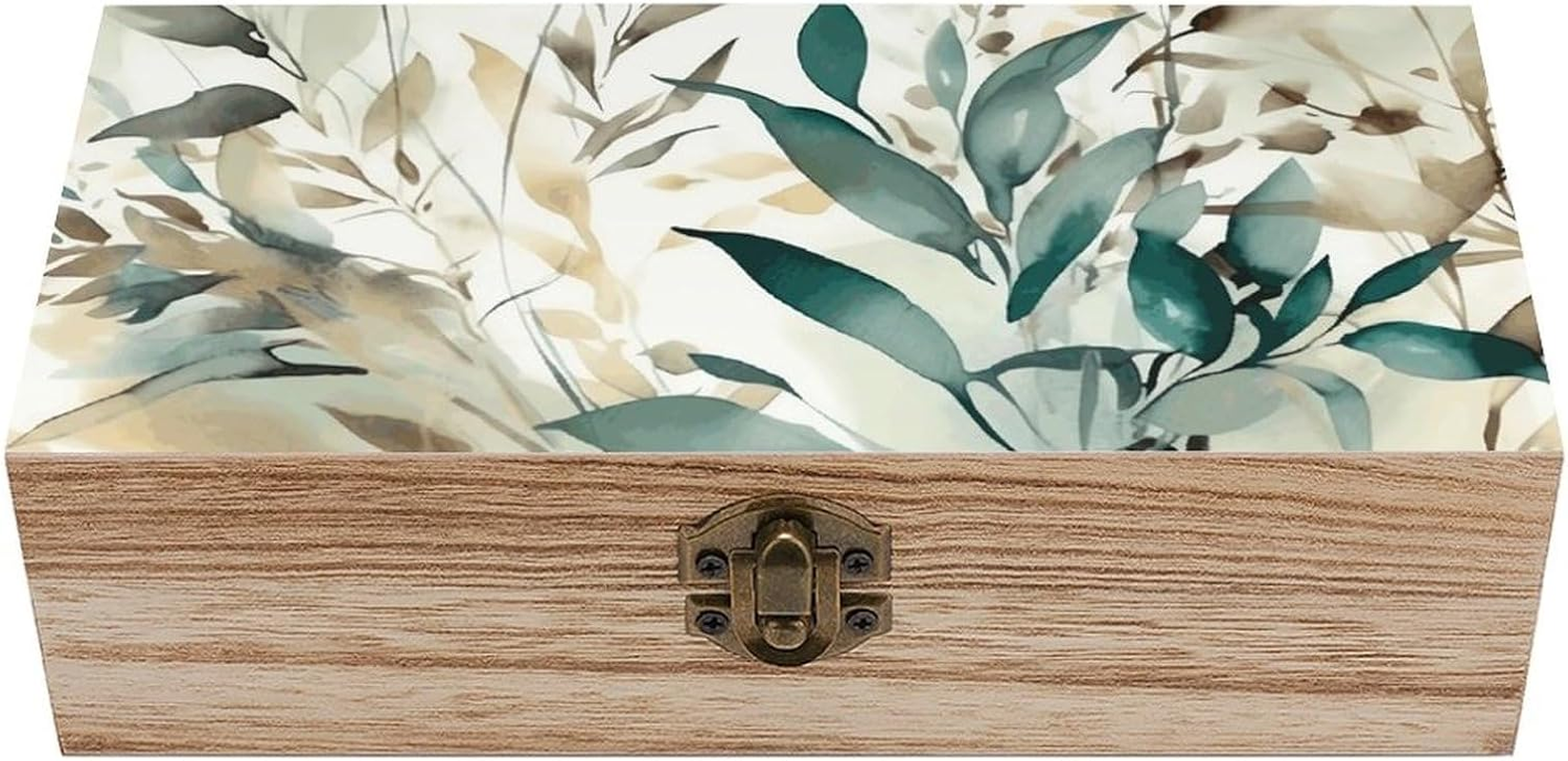 Leaves Wooden Box Wood Wedding Keepsake Boxes with Lids Small Decorative Boxes Lightweight Wooden Memory Storage Box for Crafts Keepsakes Jewelry Photo Letter Storage image number 1