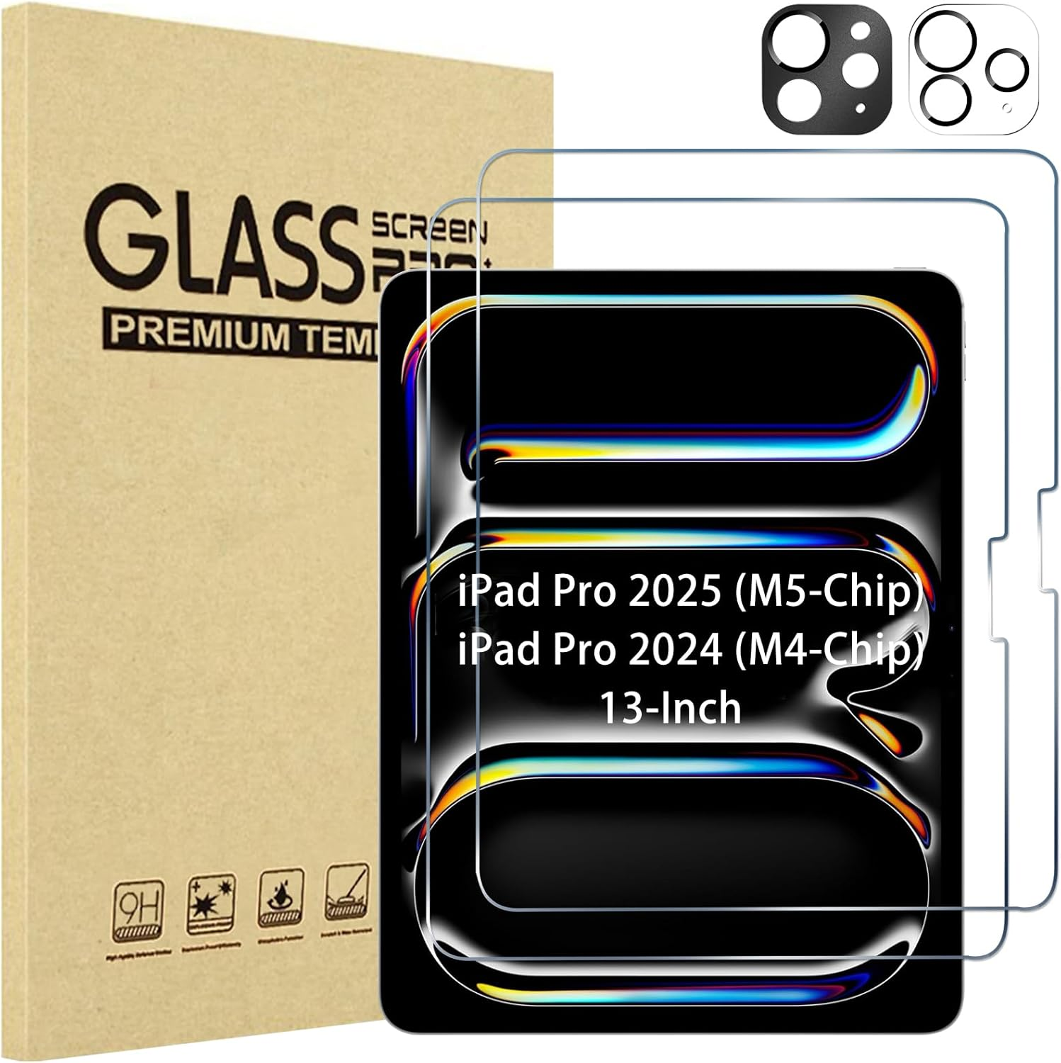 Procase 2+2 Pack Screen Protector for Ipad Pro 11 Inch 2025/2024 (M5/M4) with Camera Lens Protector, Tempered Glass Film for Ipad Pro 11" -2Clear