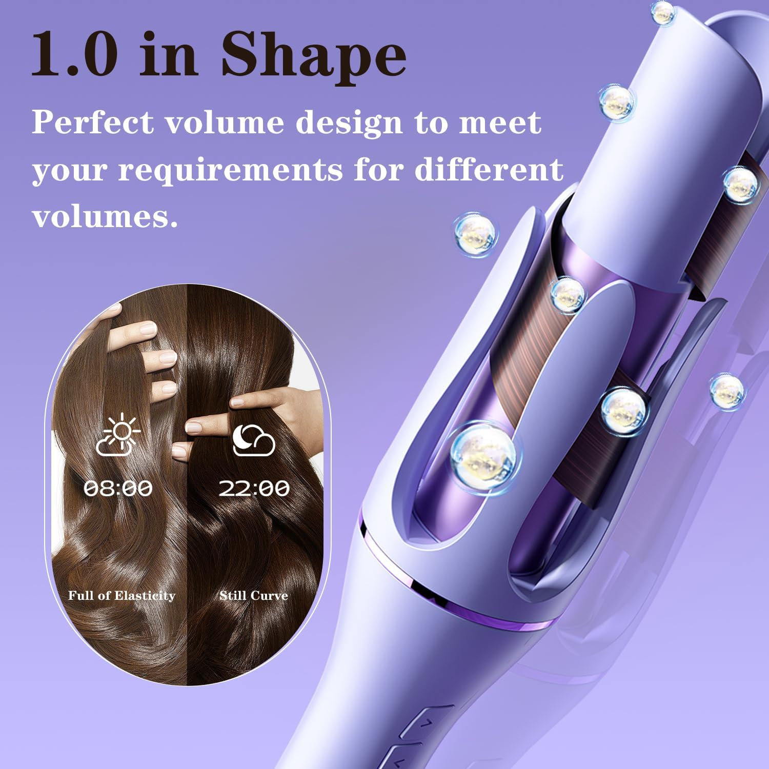 ZEOEZHBI Automatic Curling Iron, Auto Hair Curler Rotating Curling Iron Spinning Curling with 4 Temps Hair Curling & 1" Large Rotating Barrel Auto Shut-Off for Styling, Purple image number 6