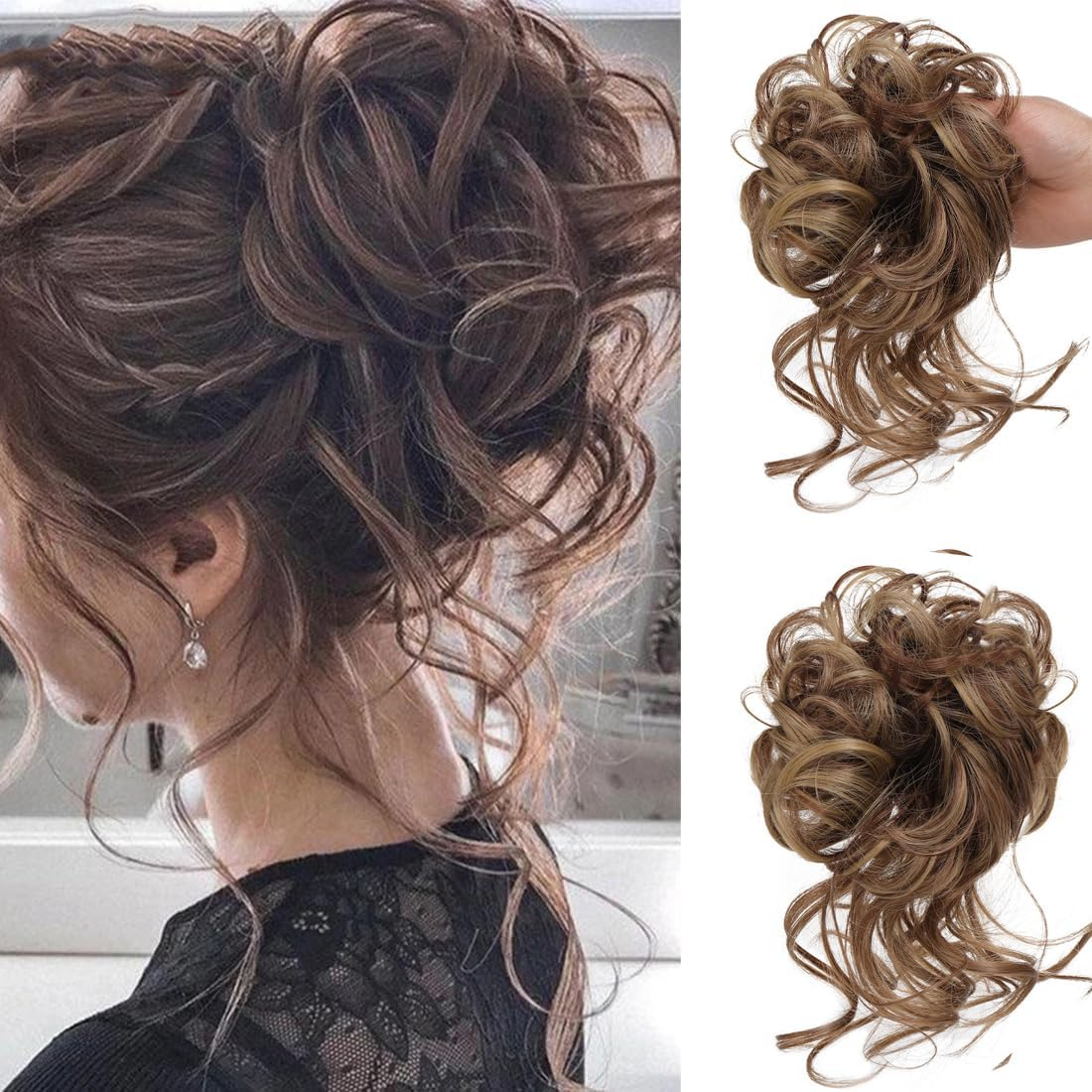 HQR Ponytail Hairpiece, Hairpiece with Elastic Band, Pony Hairpiece, Braid Extension, Large Bun Hairpiece, Hair Scrunchie with Hair, Curly Hair Bun Synthetic Hair Extension for Women Girls (B) image number 1