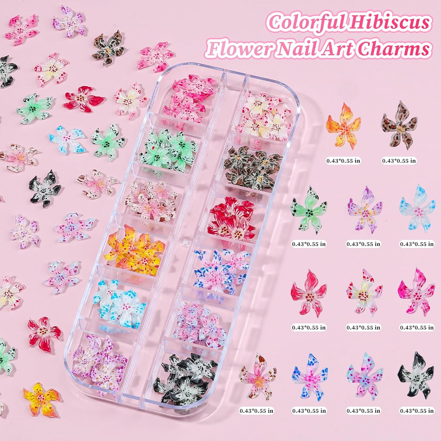 6 Boxes 3D Flower Nail Charms, Colorful Hibiscus Nails Ice Translucent Flower Nail Charms Cute Butterfly Petals Nail Gems with Pickup Tools for Nail Art Manicure DIY image number 4