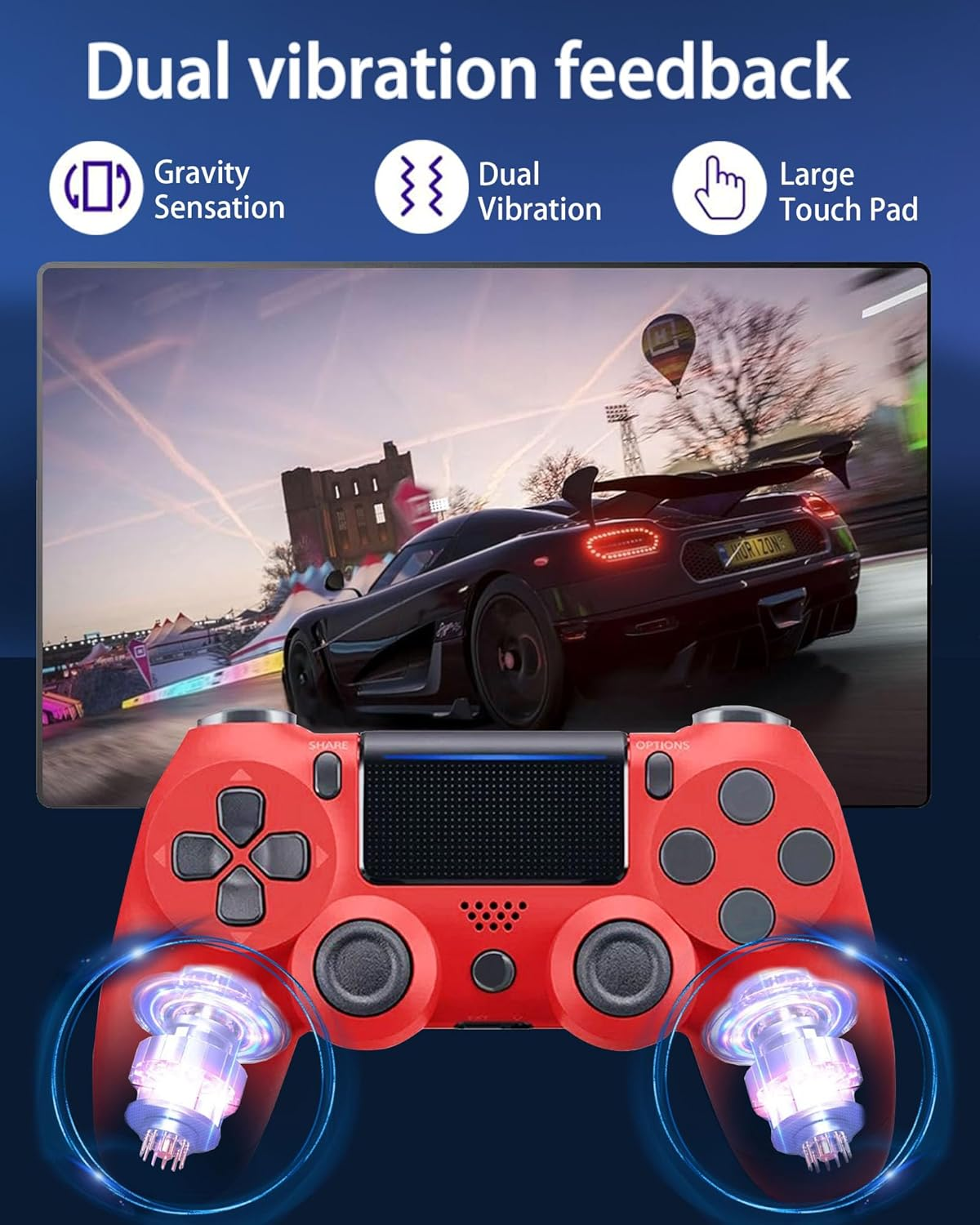 Wireless Controller for PS-4, Compatible with Ps-4/Pro/Slim/Pc Bluetooth Controller, Dual Vibration, Touch Panel, 3.5Mm Audio Jack, Six-Axis Joystick (Red) image number 2