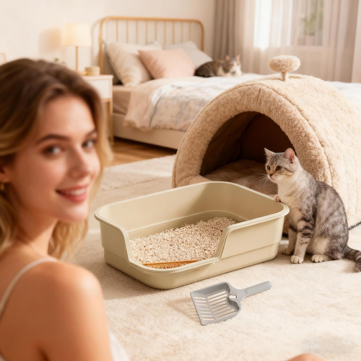 Cat Litter Box, High Hips Low Entry, High Edge Cat Litter Box, Indoor Kittens Elderly Animals Home Office Apartment Hotel Living Room Balcony image number 2