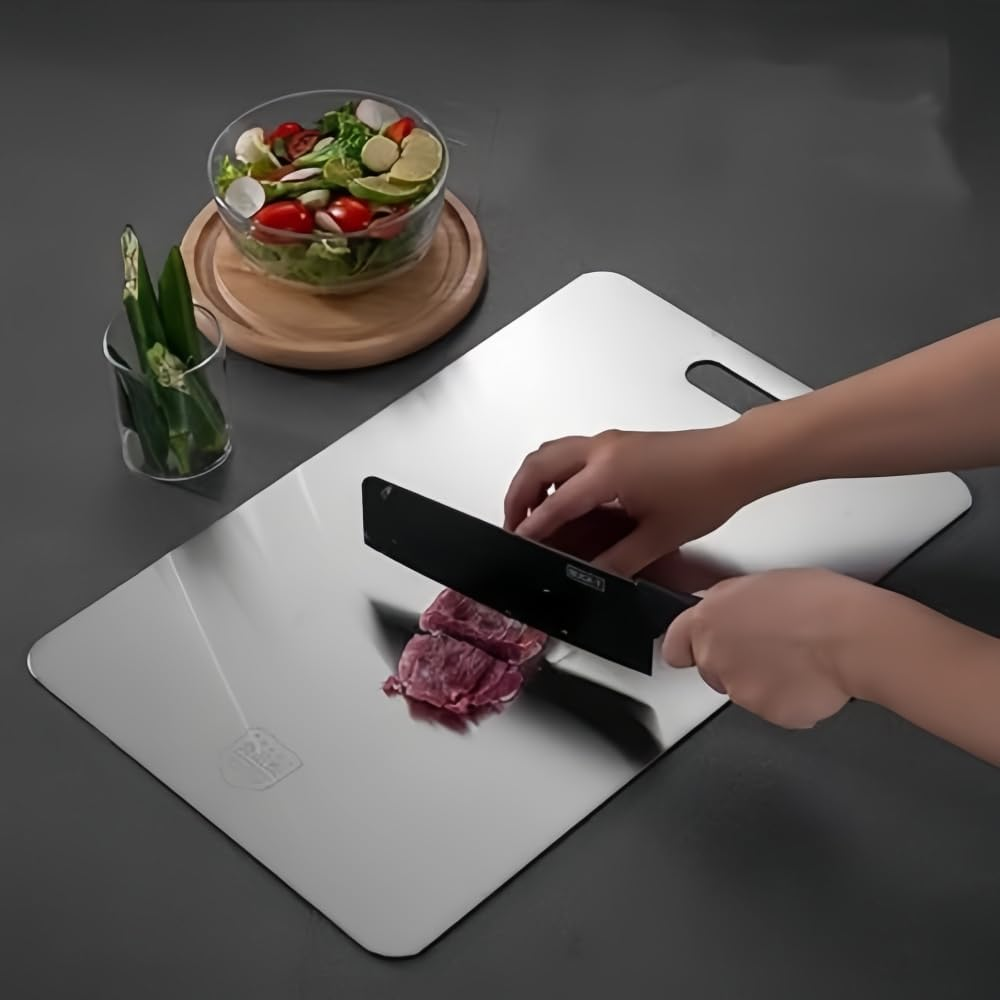 3Pcs Titanium Cutting Board, Large Meat Cutting Boards Hanging Steel Chopping Board for Home Kitchen Cooking Outdoor. image number 3