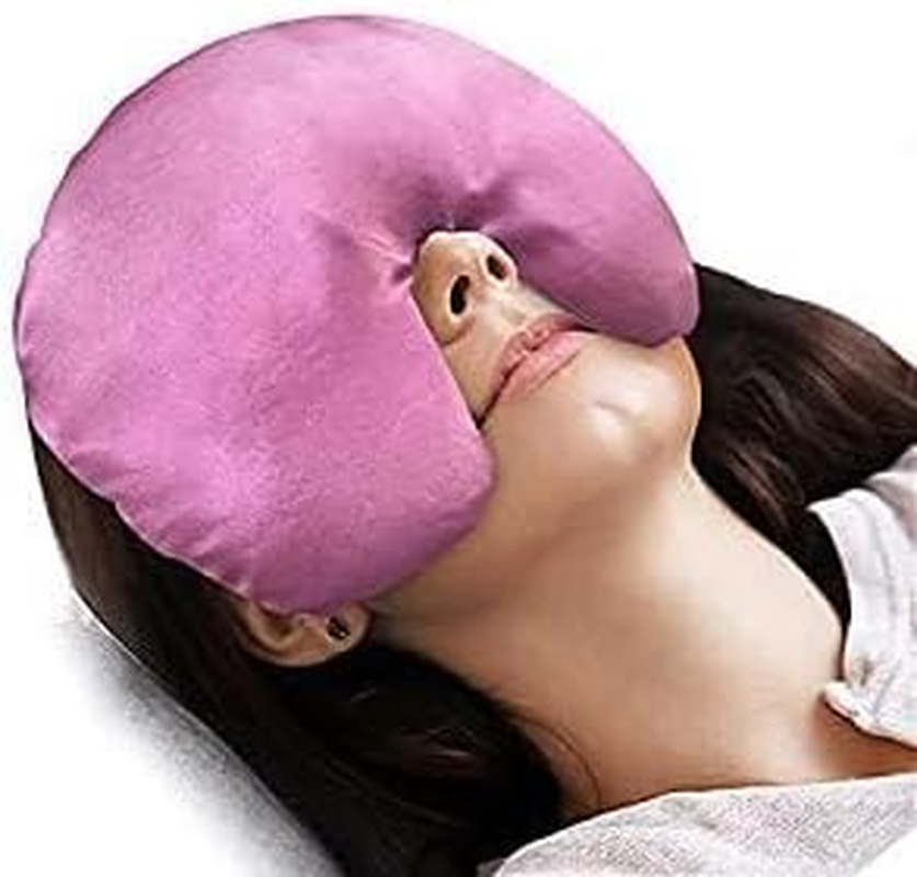 Atsuwell Sinus Mask, Warm Cold Compress Eye Mask for Dry Eyes, Weighted Eye Pillow Microwavable Face Heating Pad for Soothing Sinus Pressure and Relaxation, Pink