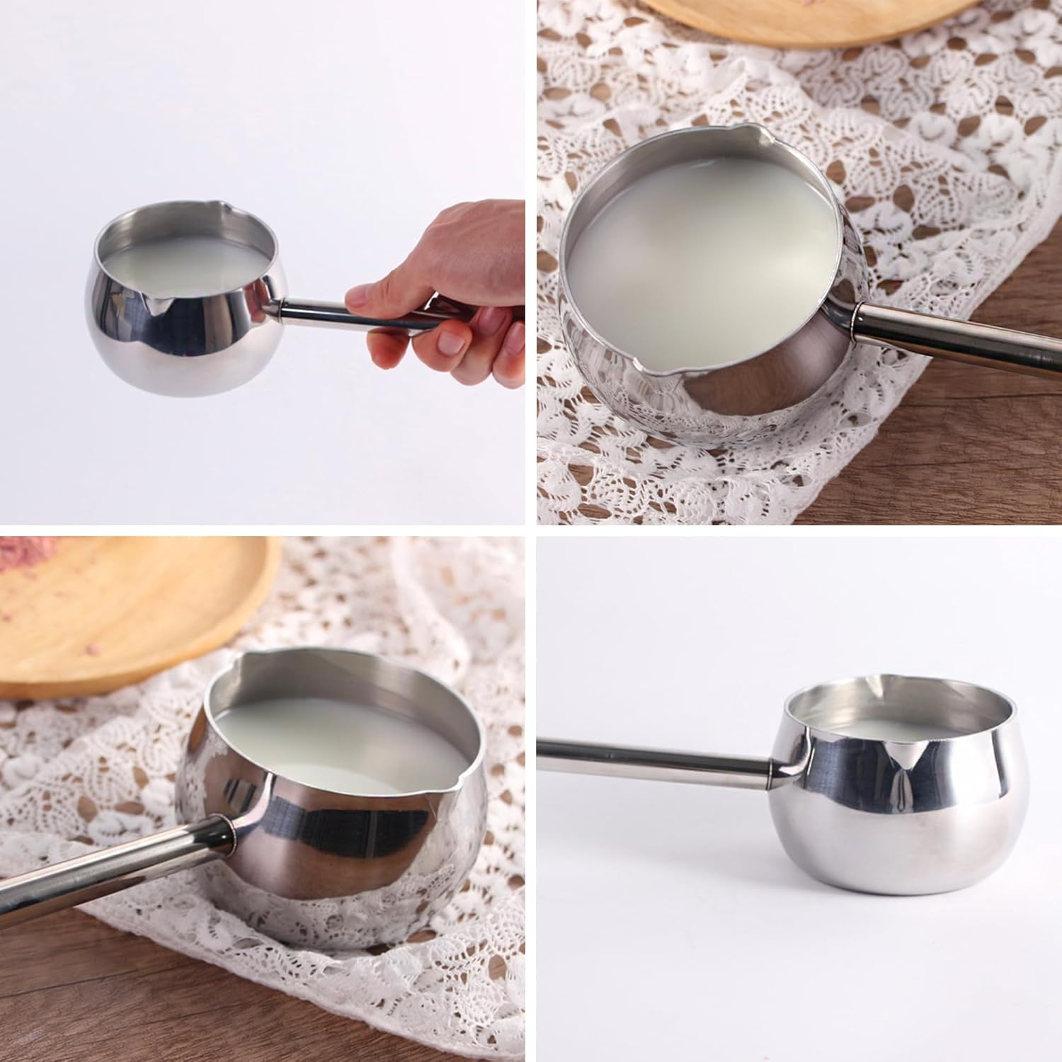 IMEEA Mini Saucepan Butter Warmer Milk Pot with Long Handle 10Oz/300Ml Coffee Pot Tri-Ply Stainless Steel Milk Butter Melting Pot
